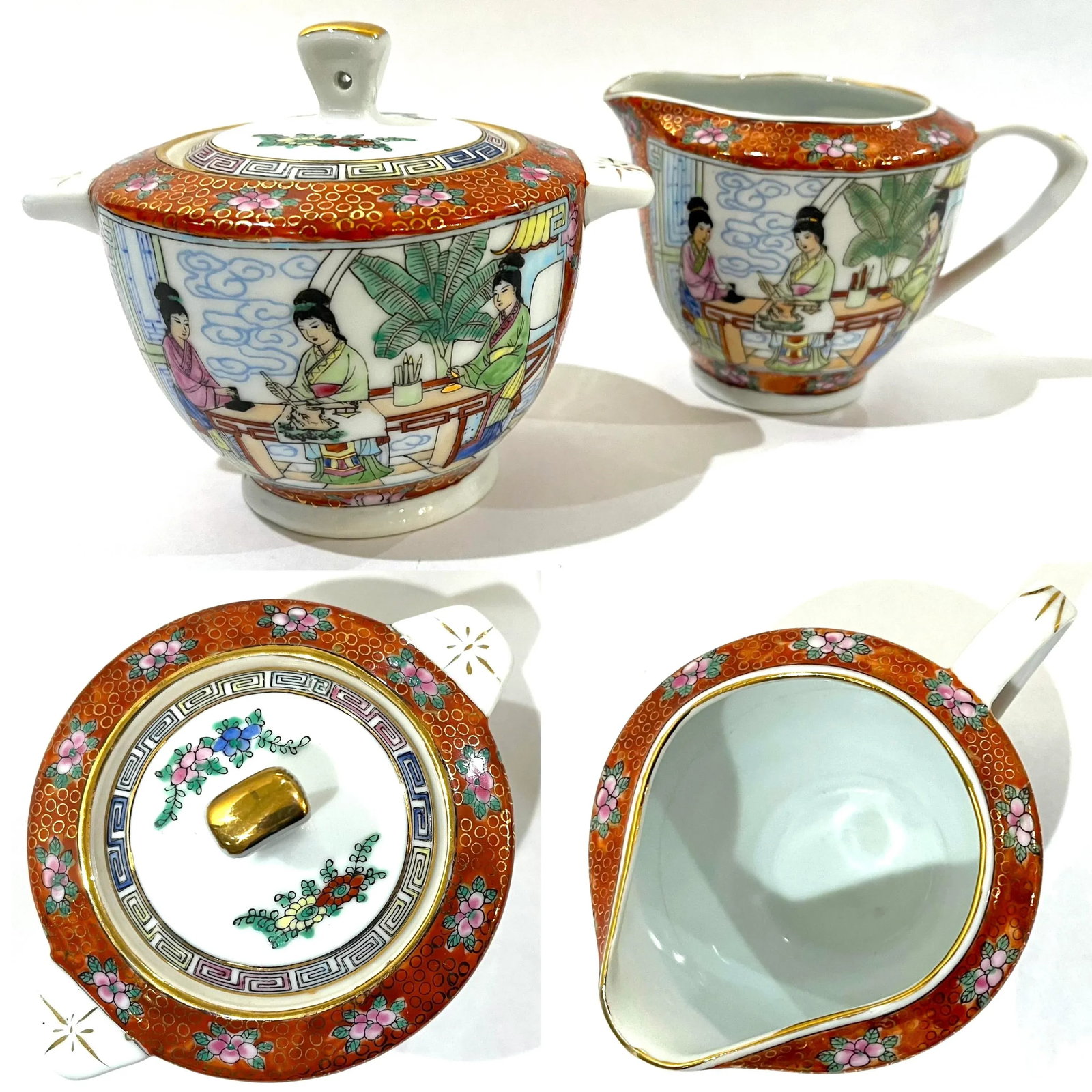 Vintage Famille Rose Mandarin Chinoiserie Porcelain Serving Pieces Set of 8 - 11