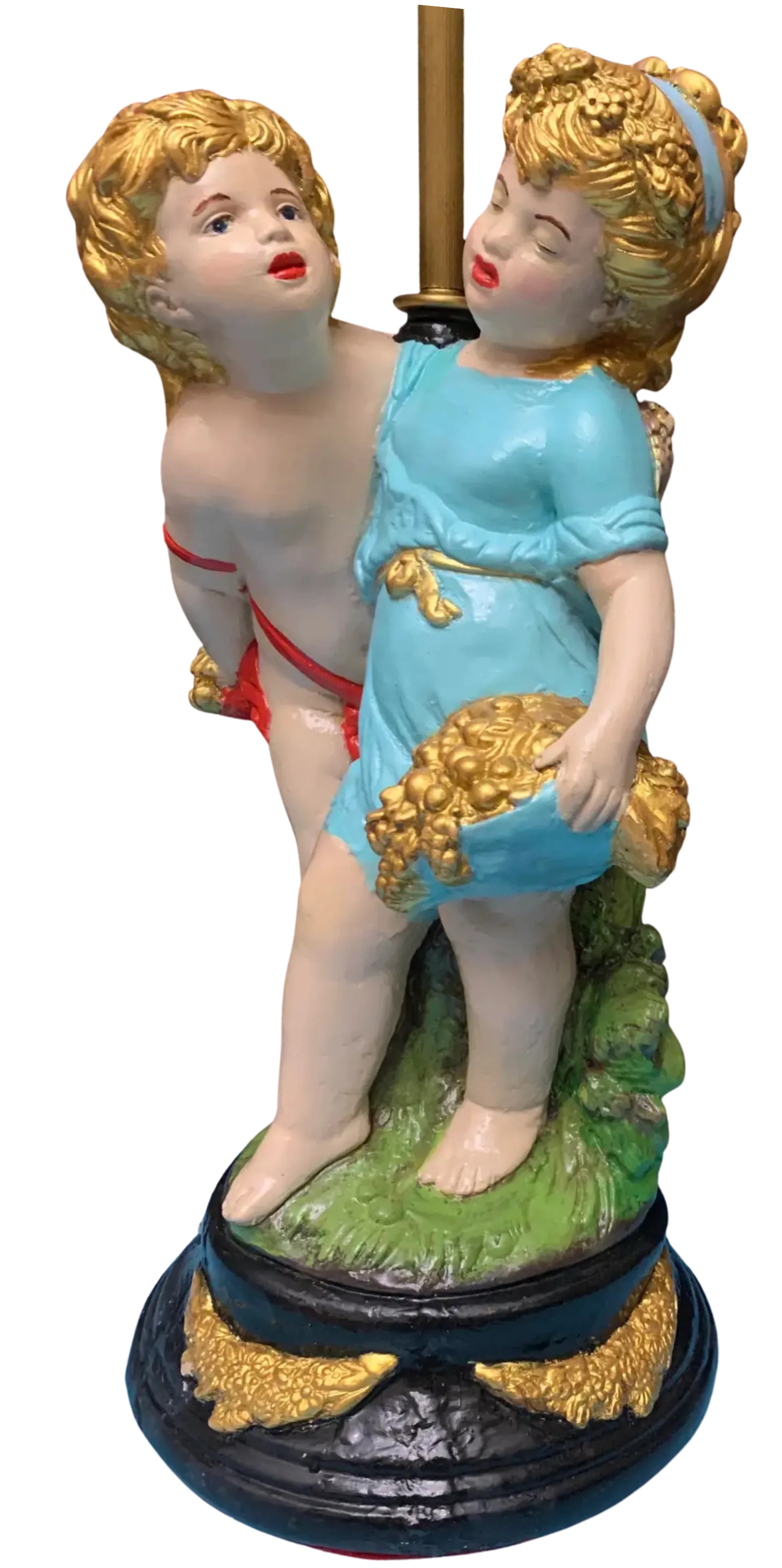 Mid-Century Chalkware Tender Cherubs Table Lamp - 10