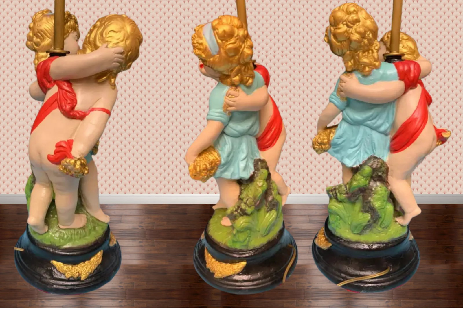 Mid-Century Chalkware Tender Cherubs Table Lamp - 11