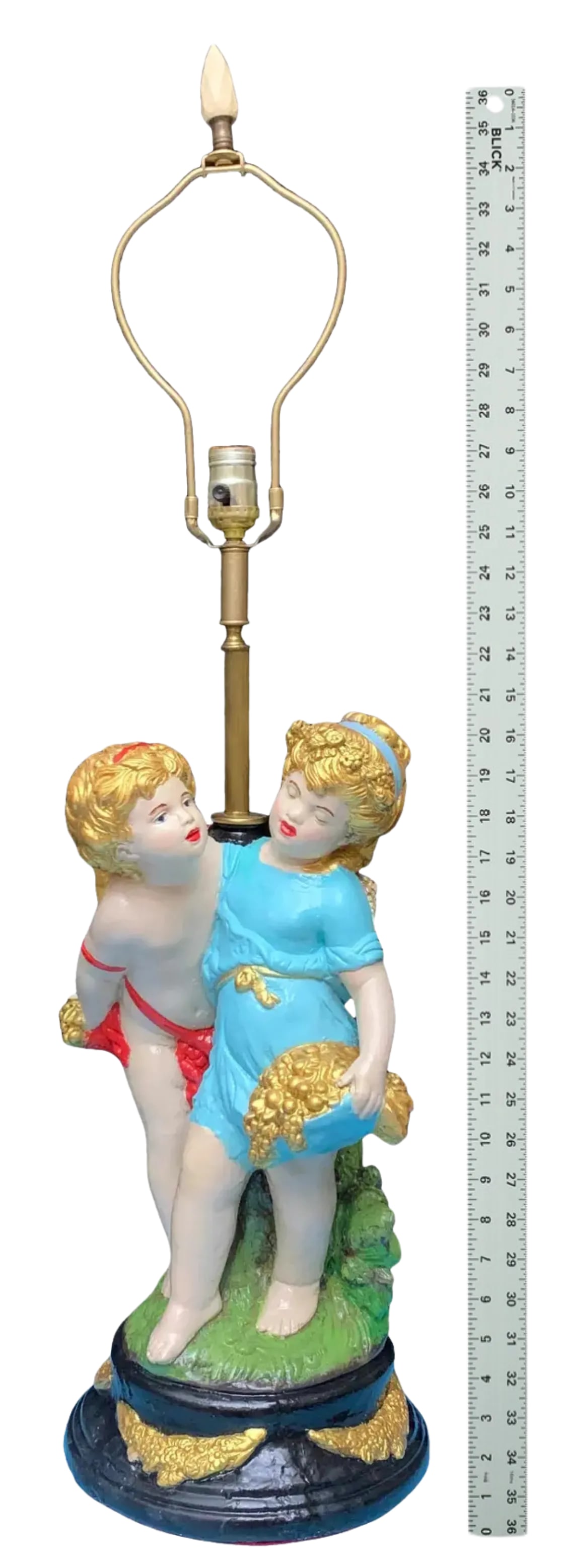 Mid-Century Chalkware Tender Cherubs Table Lamp - 16