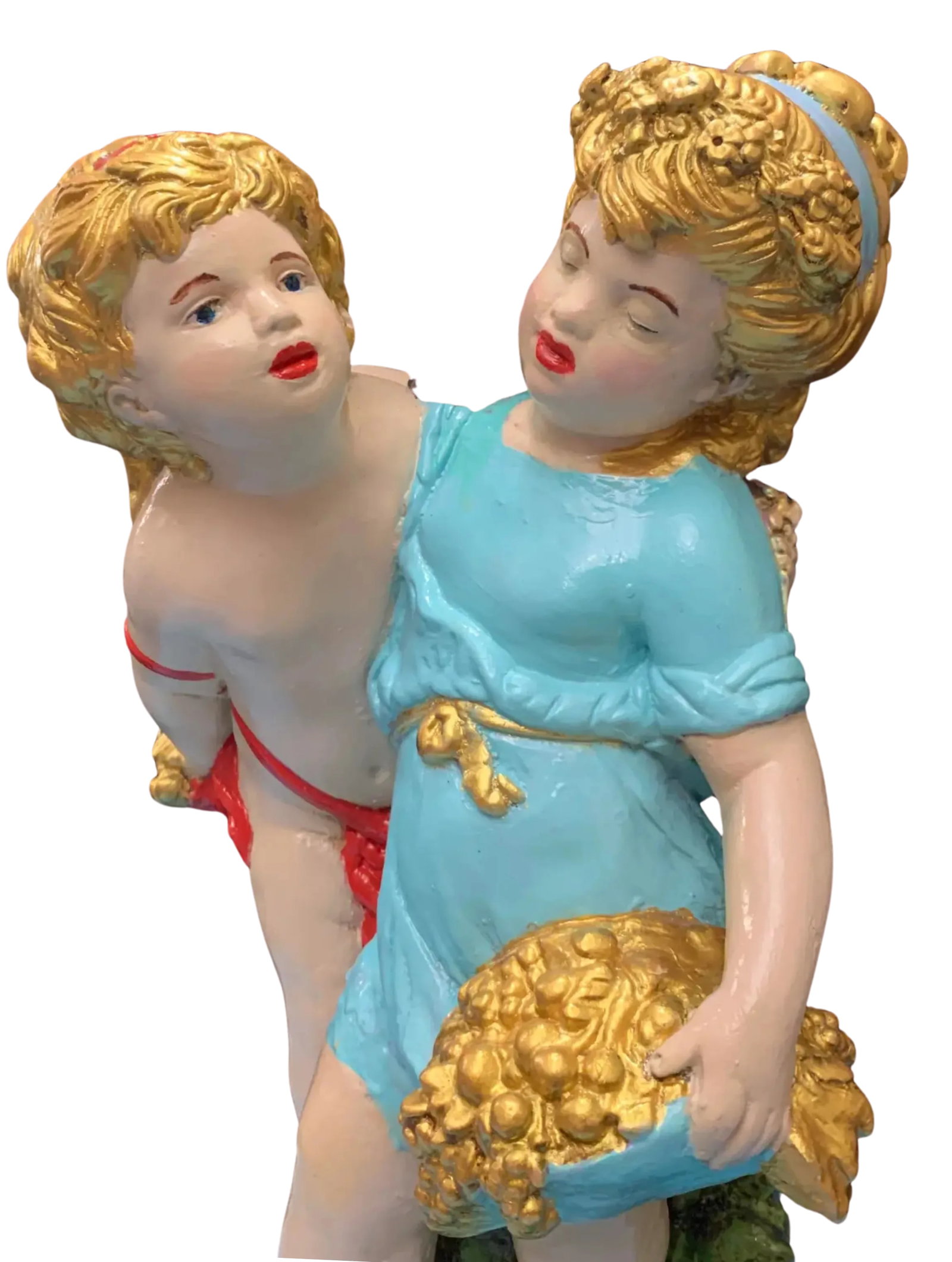 Mid-Century Chalkware Tender Cherubs Table Lamp - 4