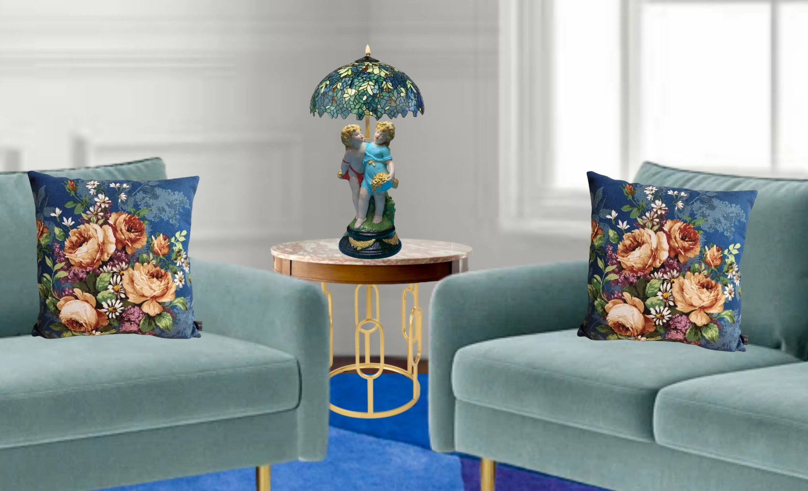 Mid-Century Chalkware Tender Cherubs Table Lamp - 7