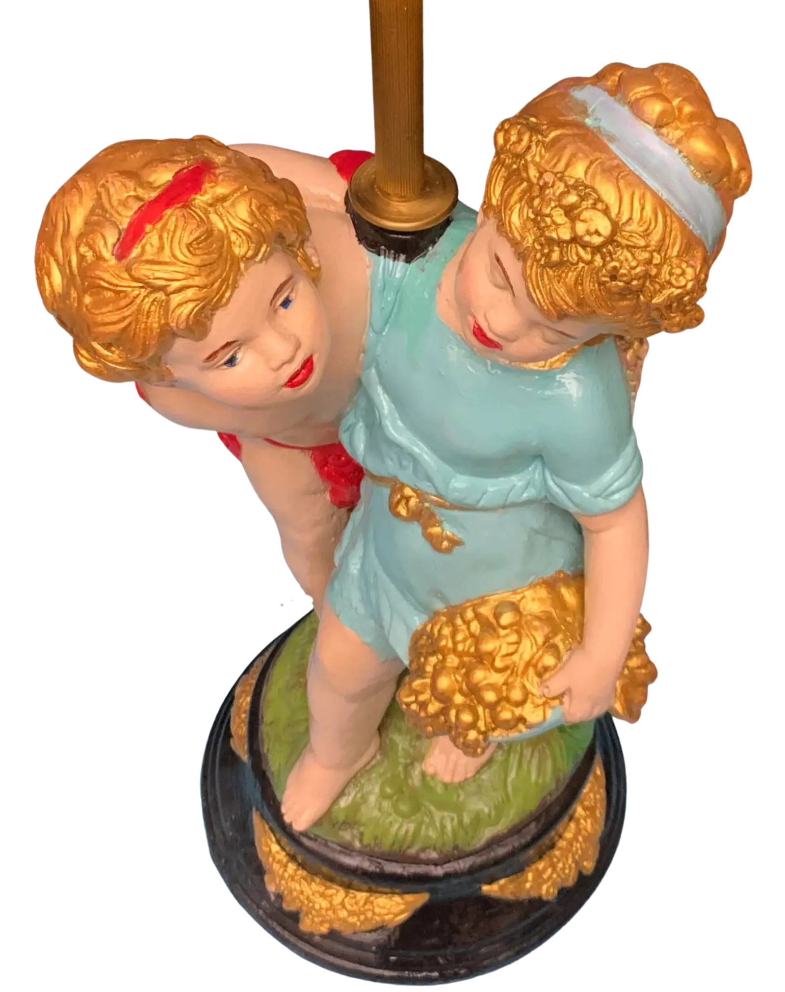 Mid-Century Chalkware Tender Cherubs Table Lamp - 8
