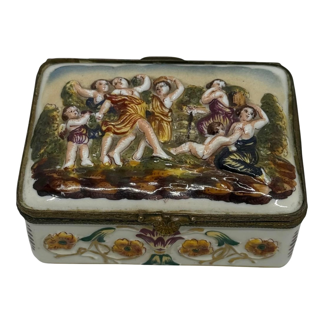 Late 19th Century Capodimonte Porcelain Hand-Painted Rectangle Shape Hindged Lid Trinket Box With Pl (1 of 12)