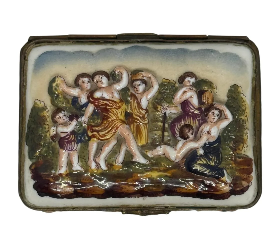 Late 19th Century Capodimonte Porcelain Hand-Painted Rectangle Shape Hindged Lid Trinket Box With Pl - 2