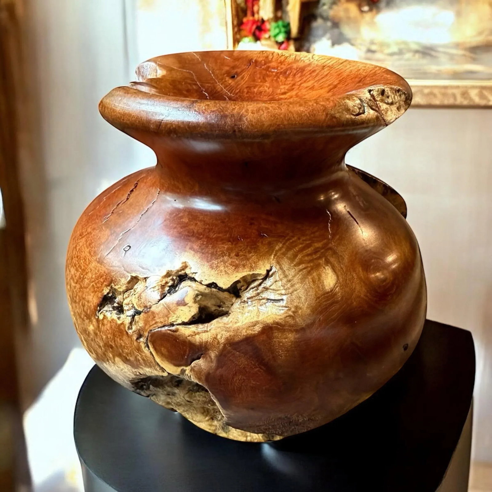 Vintage Burlwood Hand Turned Vase Brutalist Decor - 2