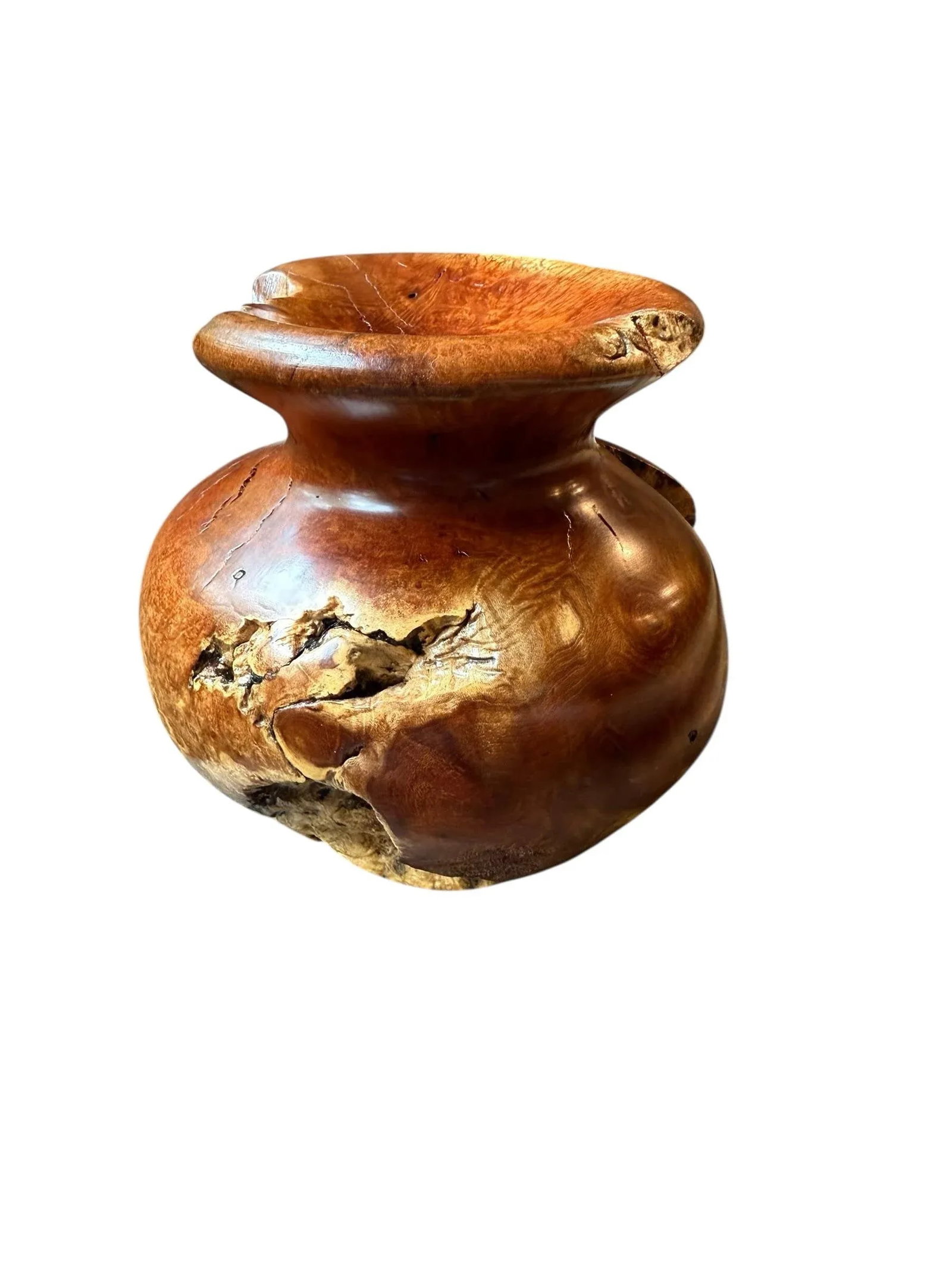 Vintage Burlwood Hand Turned Vase Brutalist Decor - 4