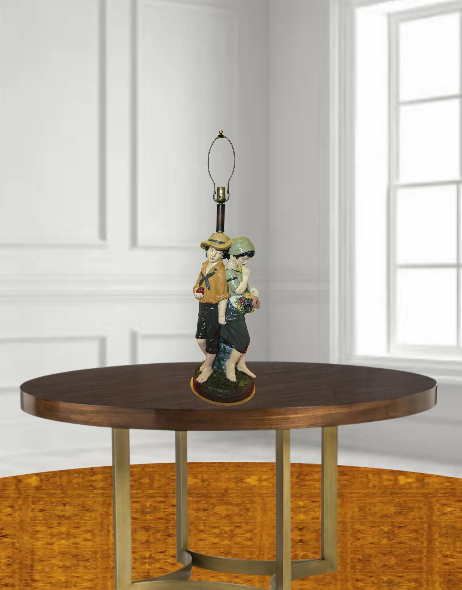 Mid Century Chalkware Lamp- Village Children - 10