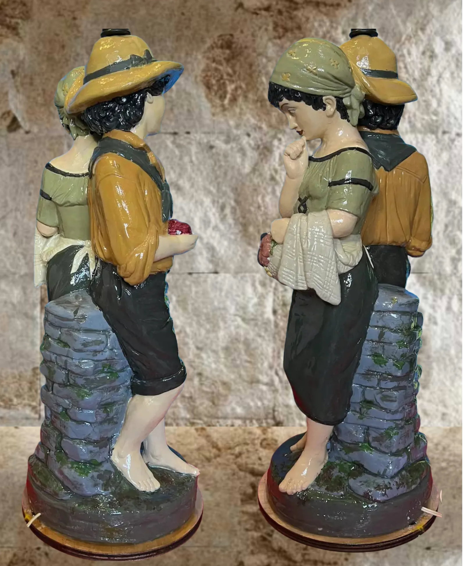 Mid Century Chalkware Lamp- Village Children - 11