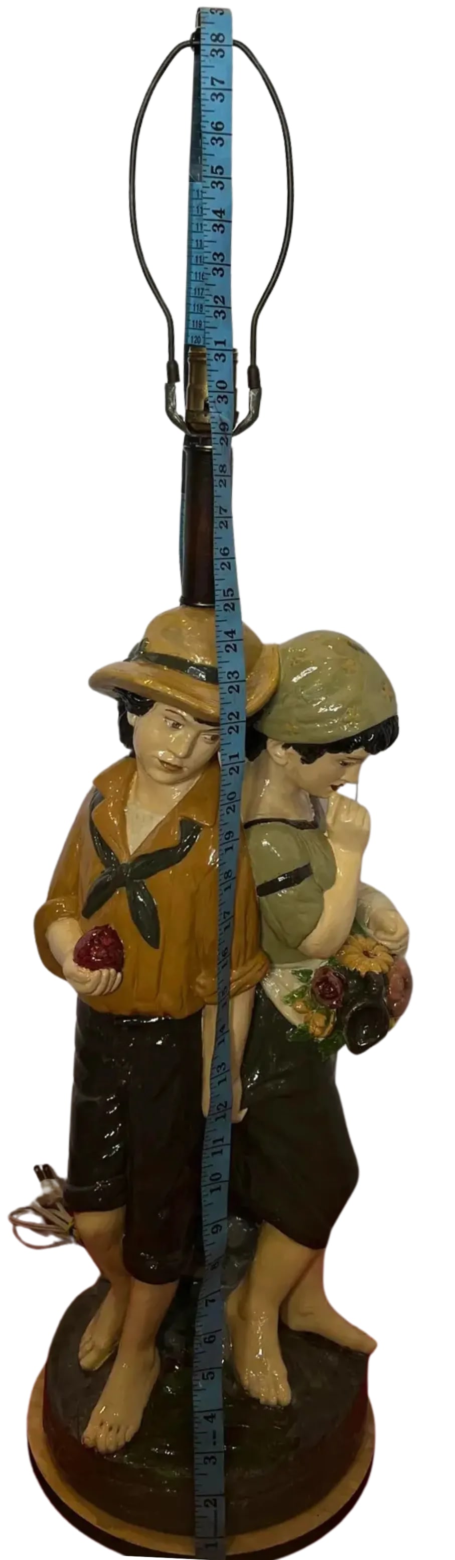 Mid Century Chalkware Lamp- Village Children - 12