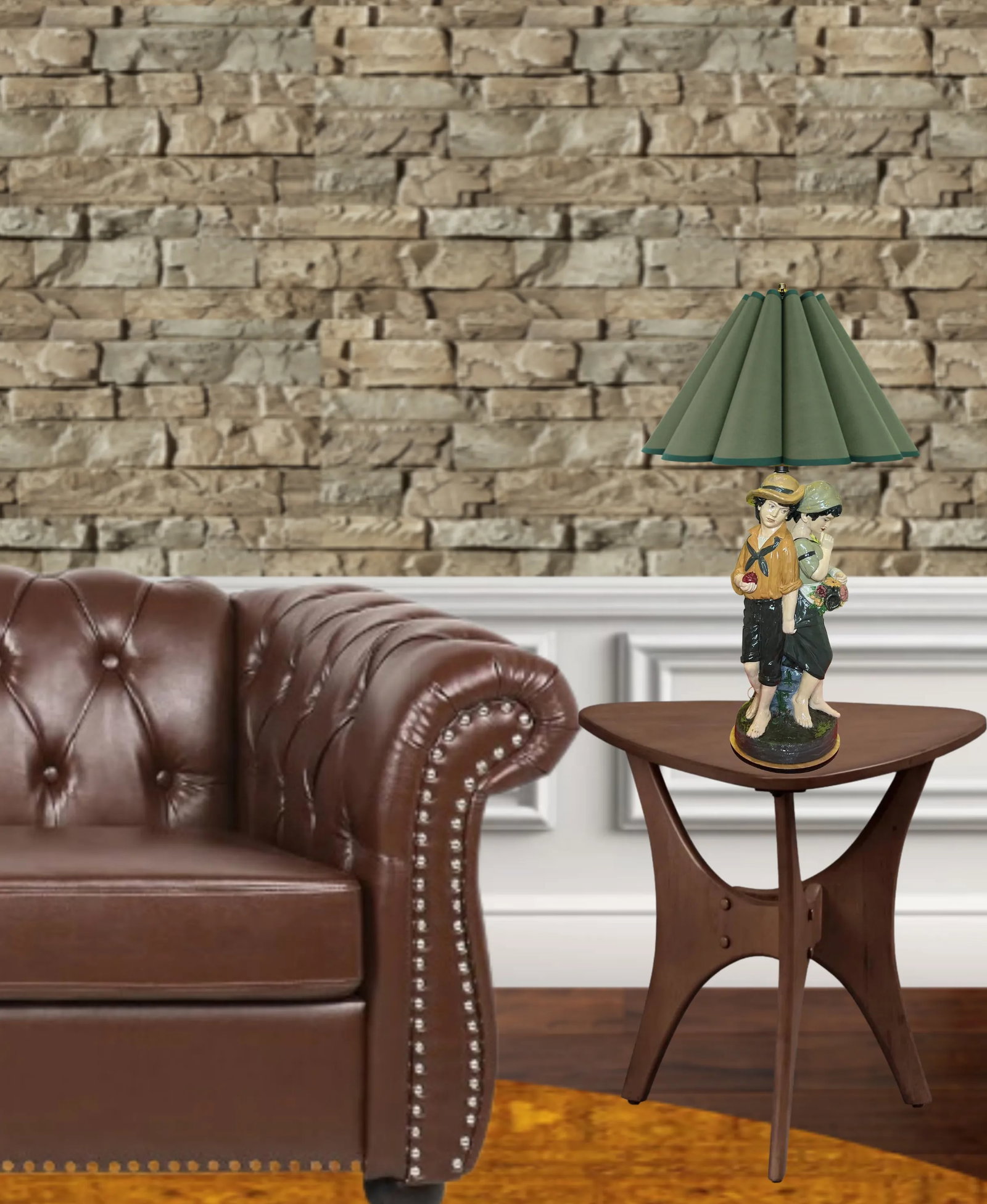 Mid Century Chalkware Lamp- Village Children - 3