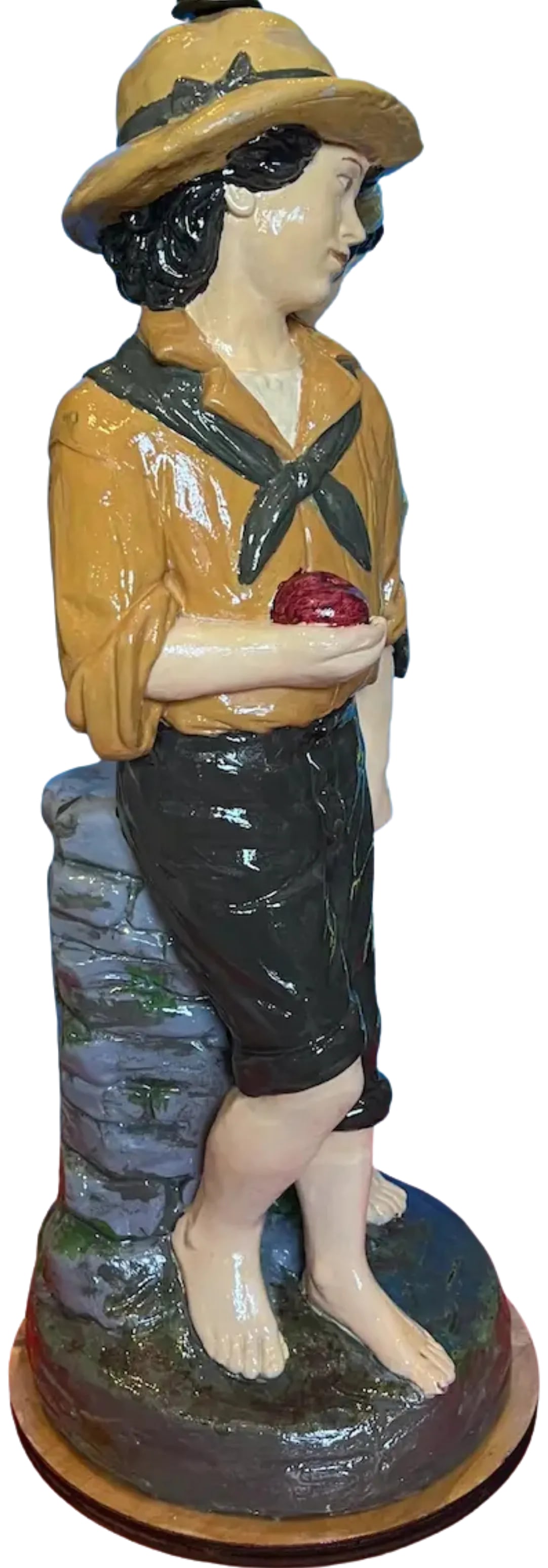 Mid Century Chalkware Lamp- Village Children - 4