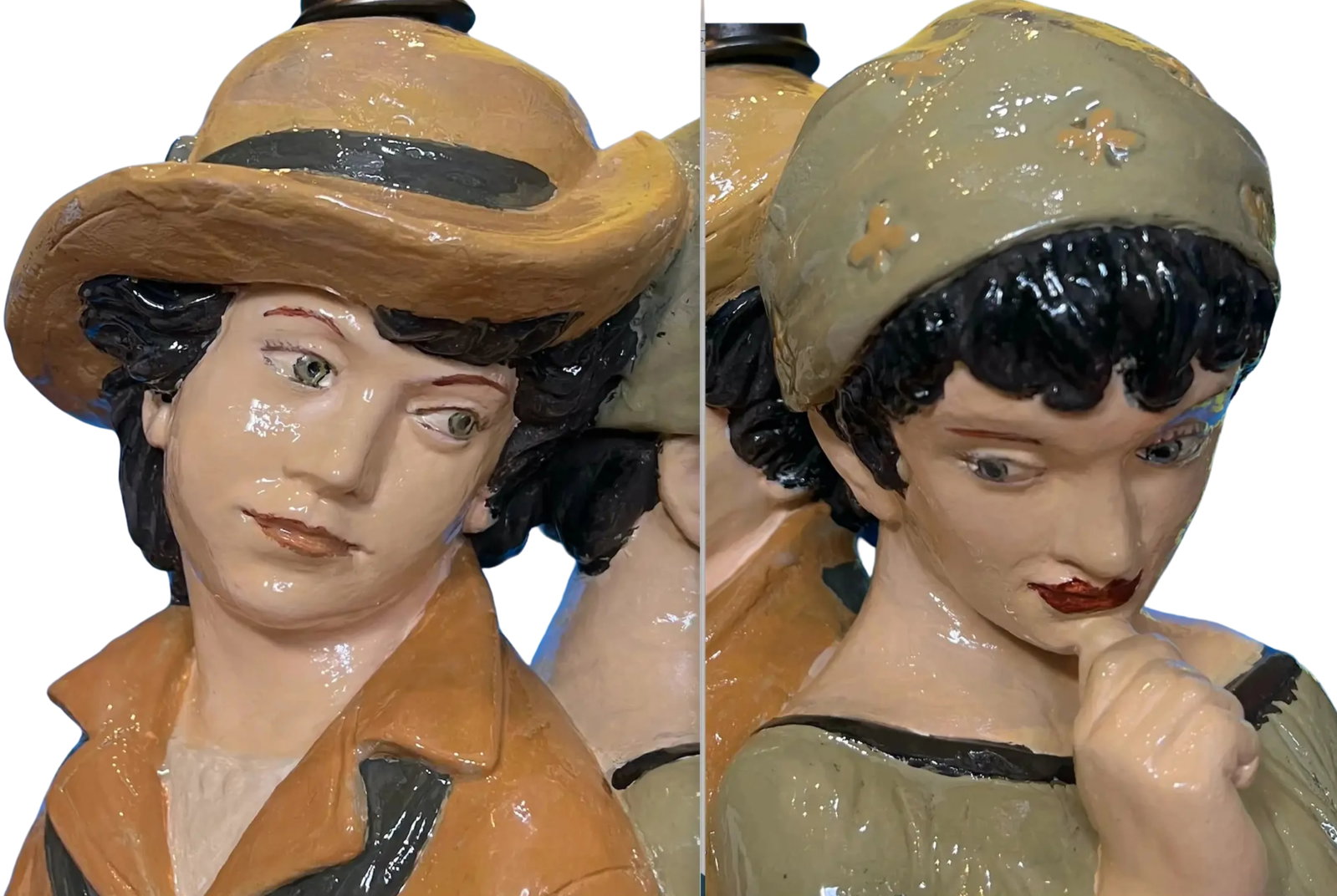 Mid Century Chalkware Lamp- Village Children - 9