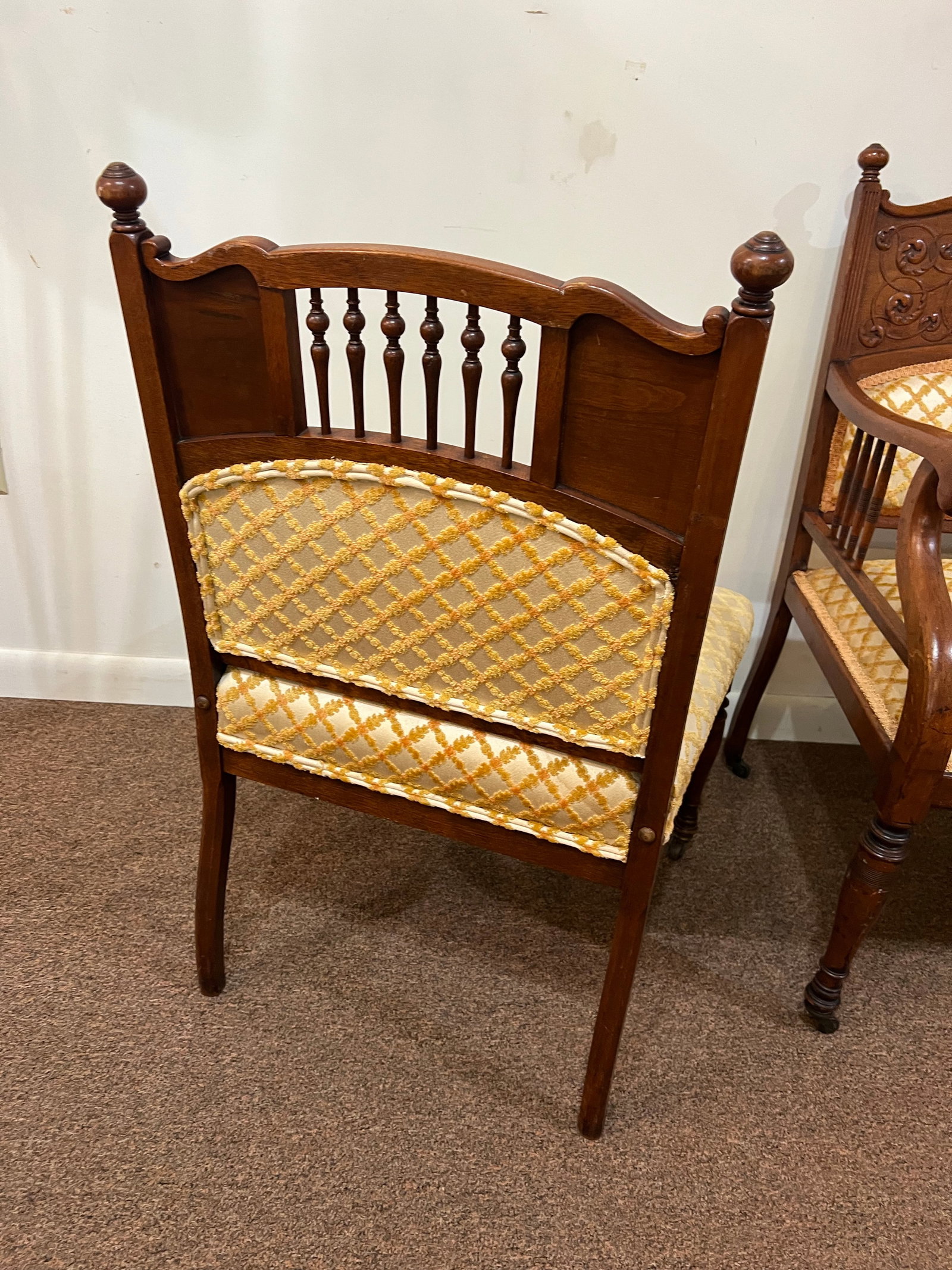 Late 19th Century East Lake Victorian Spindle Back Settee and Chair - 11