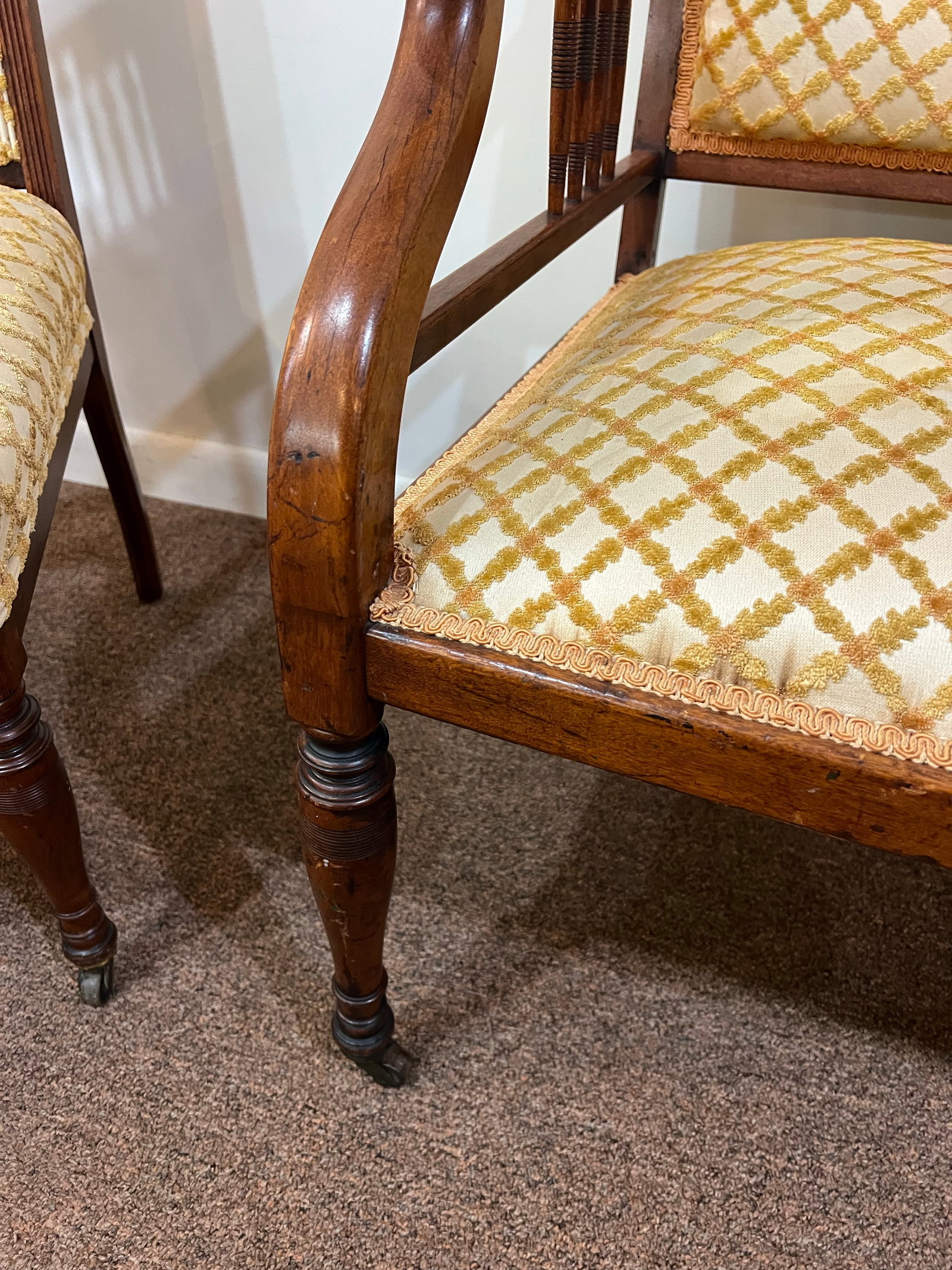 Late 19th Century East Lake Victorian Spindle Back Settee and Chair - 3
