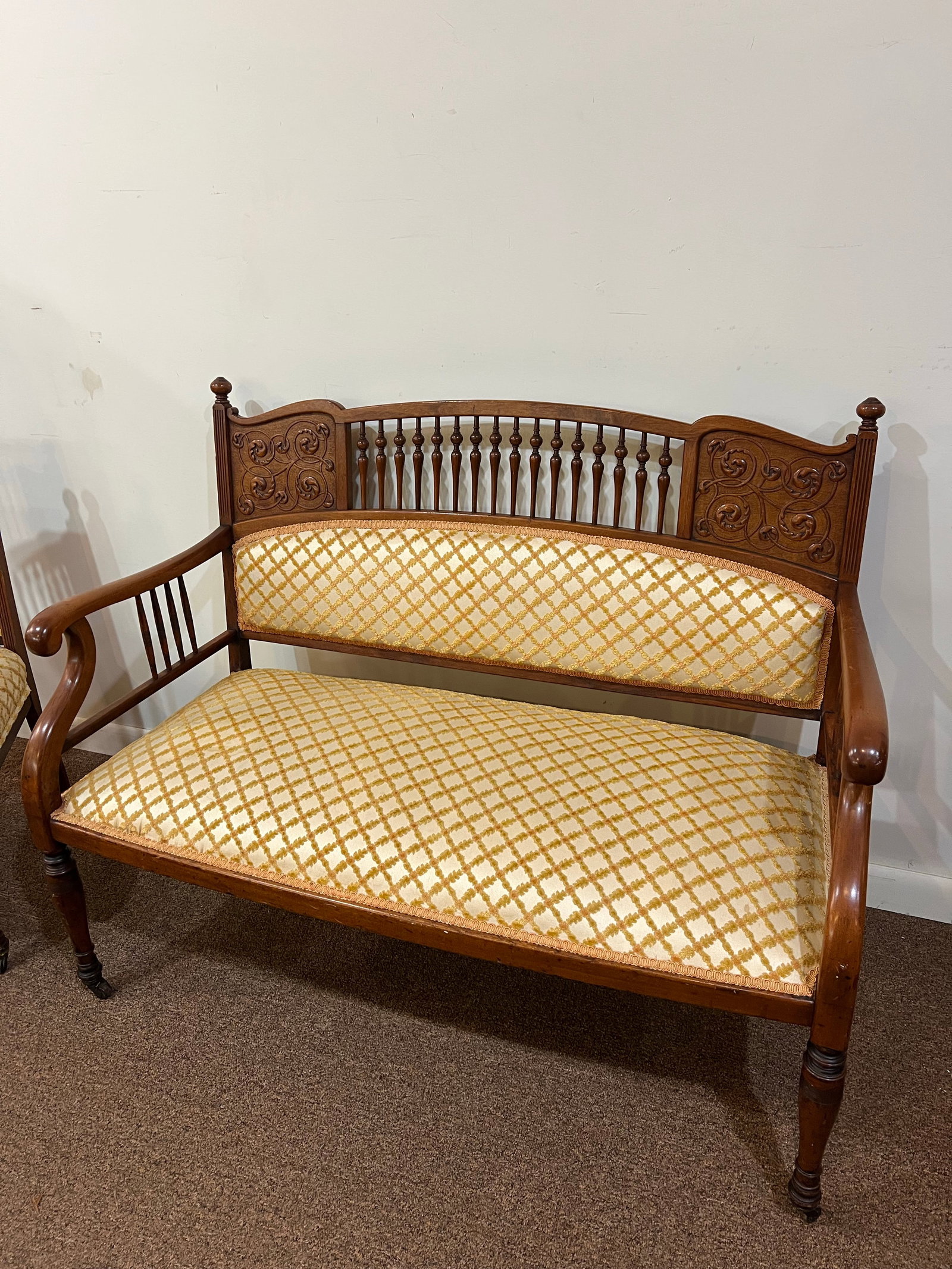 Late 19th Century East Lake Victorian Spindle Back Settee and Chair - 9