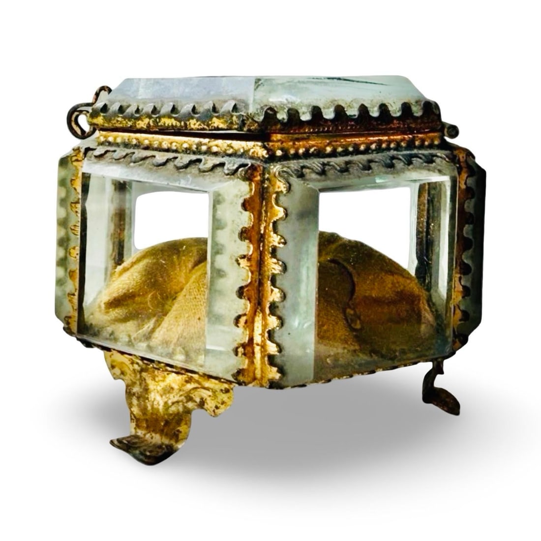 Antique Eiffel Tower Ormolu Jewelry Casket, Photographic Glass Souvenir Box With Iridescent Inlays, - 5
