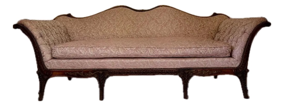 Early 20th Century Victorian Boudoir Couch in Walnut and Pink Damask (1 of 4)