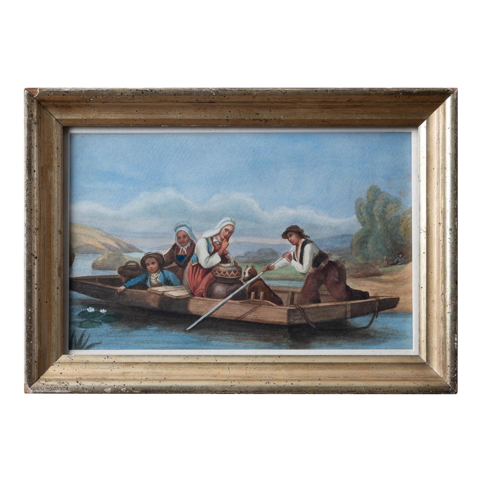 John Lord Tenniel Painting After F. Marohn, From William Astor Chanler Estate: A genre watorcolor painting on paper by John Lord Tenniel after the original by Ferdinand Marohn titled, "Sunday Morning Departing for Mass," 1866. From estate of William Astor Chanler. frame: 11 1/2