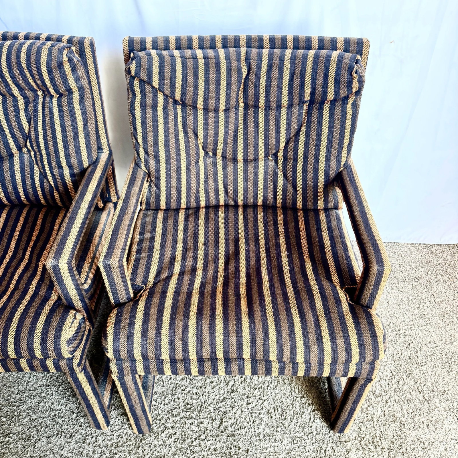 Postmodern Black and Brown Tufted Parsons Arm Chairs - A Pair - 10