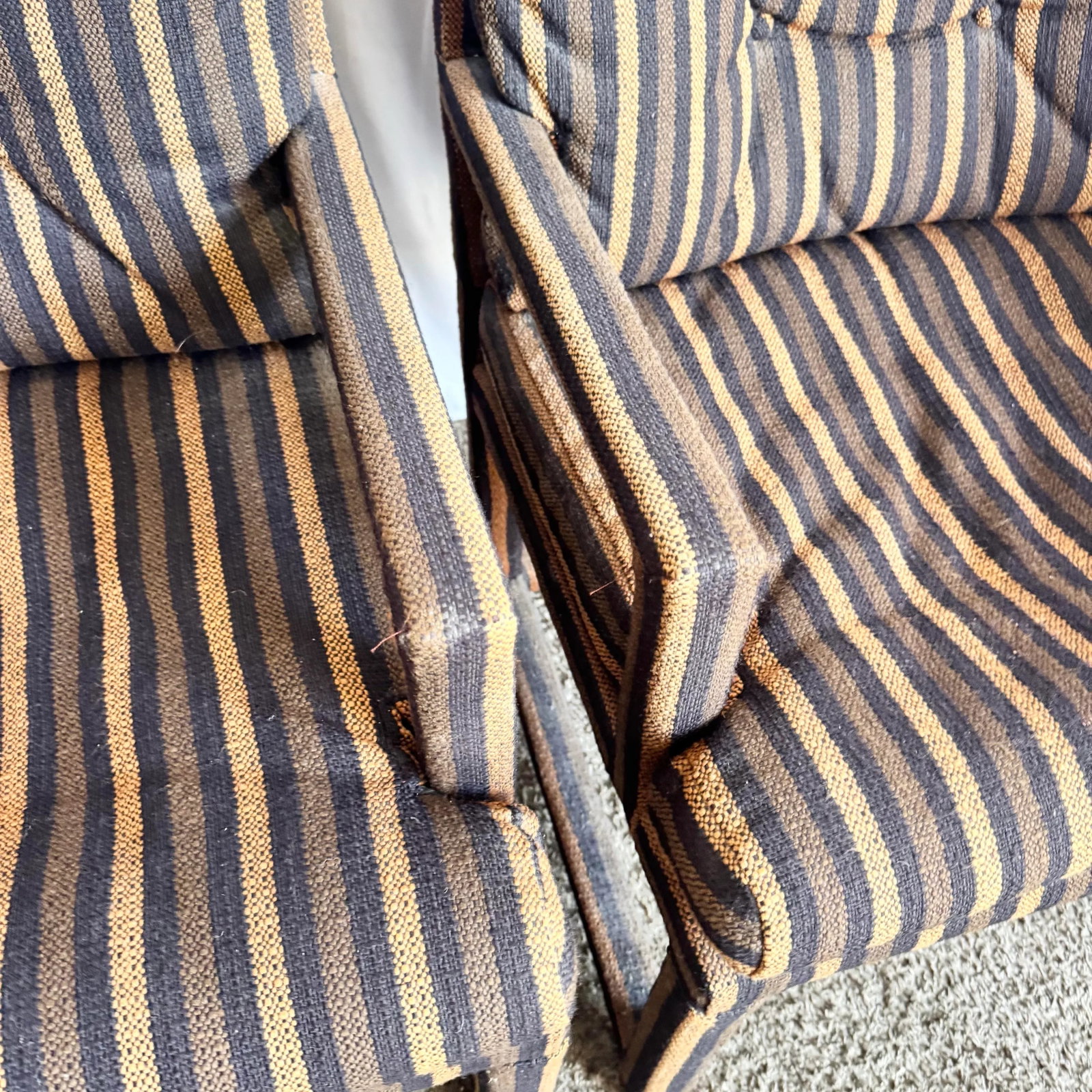 Postmodern Black and Brown Tufted Parsons Arm Chairs - A Pair - 11