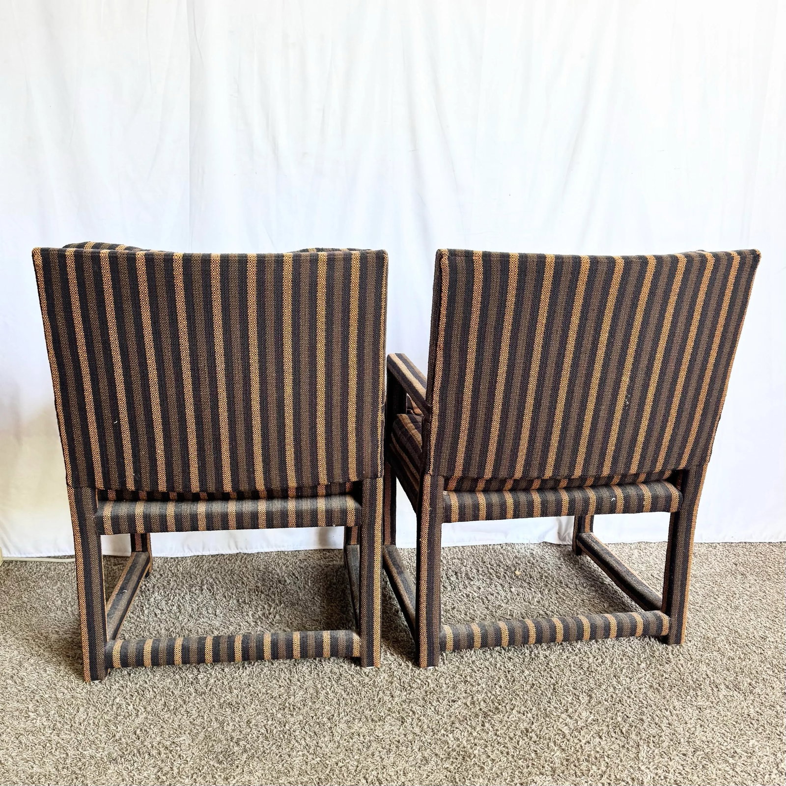 Postmodern Black and Brown Tufted Parsons Arm Chairs - A Pair - 5