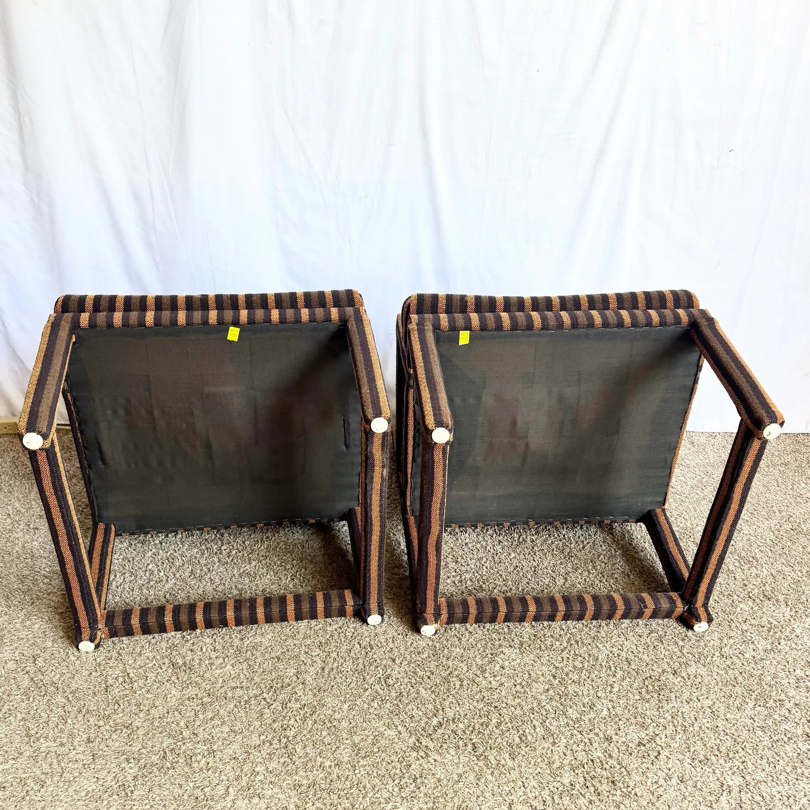 Postmodern Black and Brown Tufted Parsons Arm Chairs - A Pair - 8