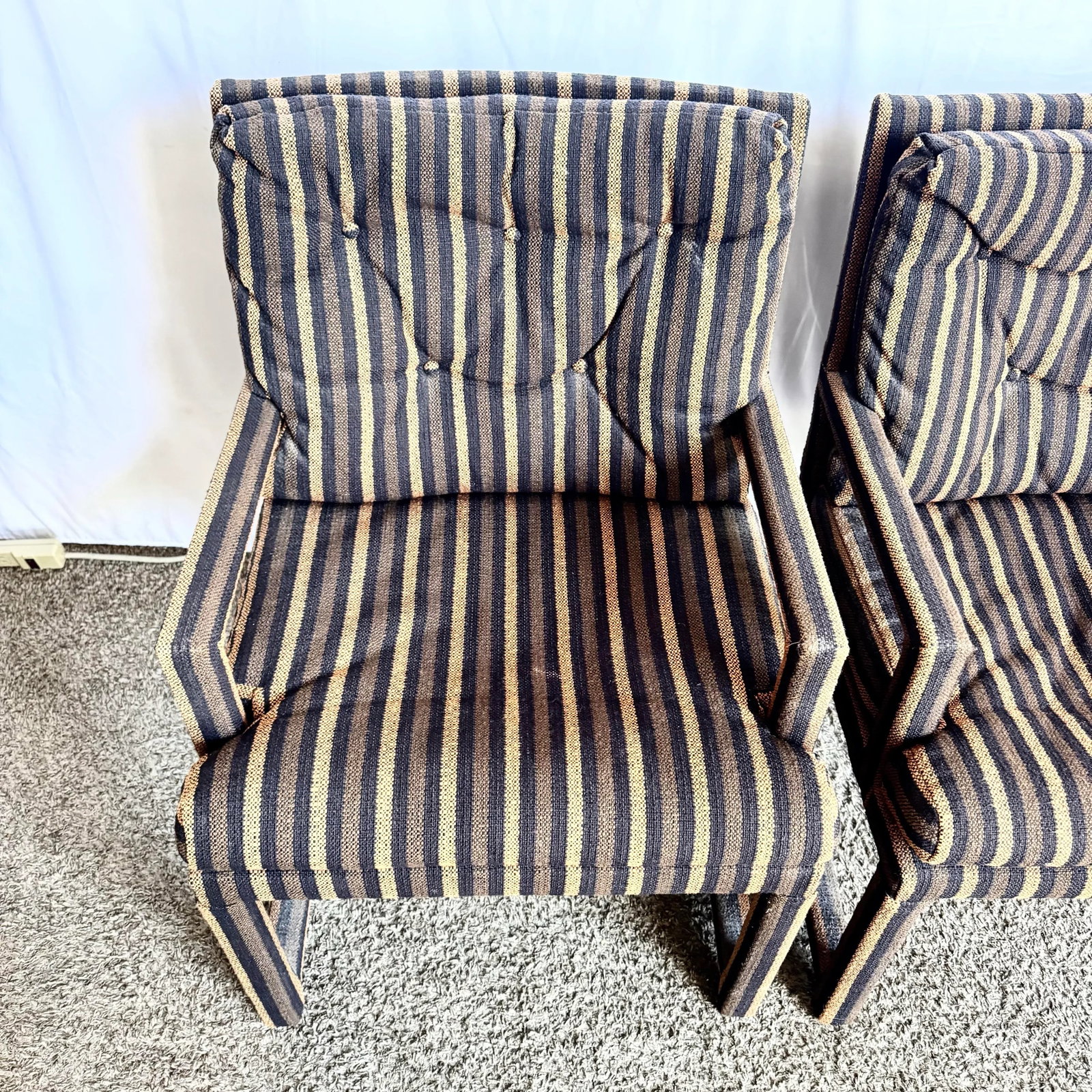 Postmodern Black and Brown Tufted Parsons Arm Chairs - A Pair - 9