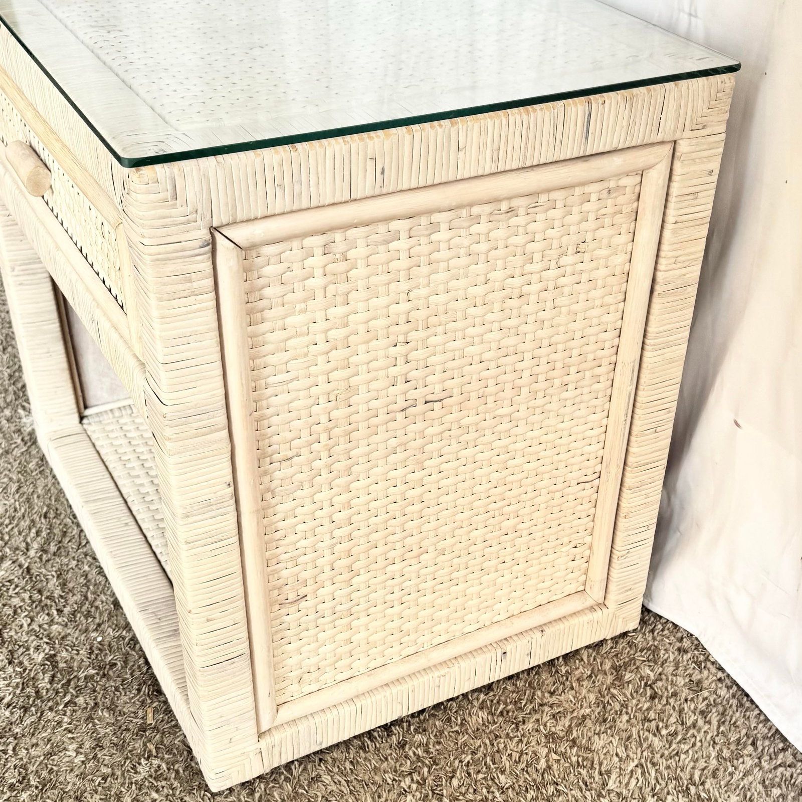 Boho Chic Wrapped Wicker Glass Top Nightstand - 4