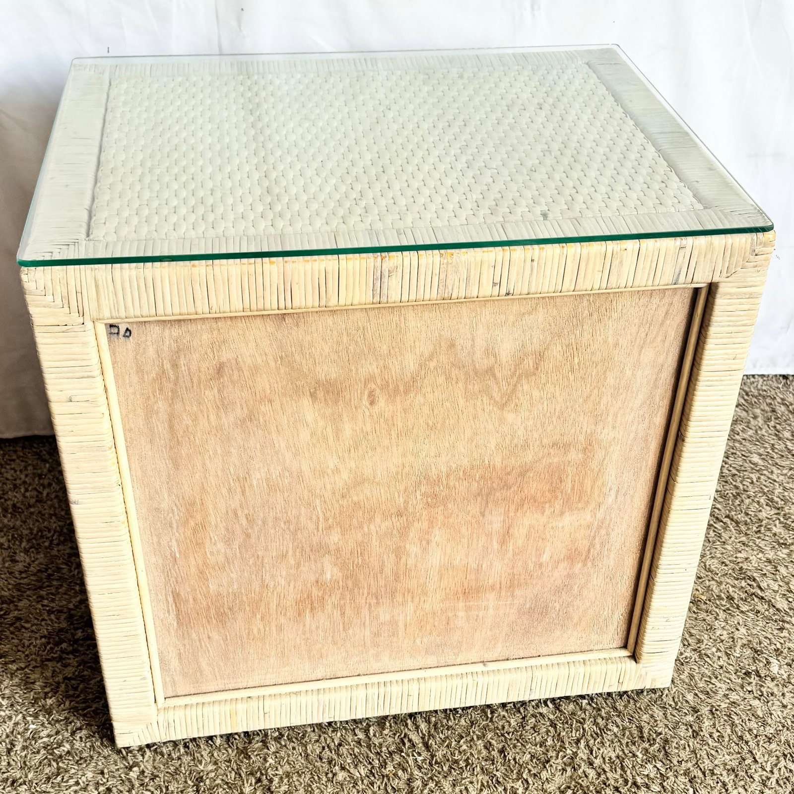 Boho Chic Wrapped Wicker Glass Top Nightstand - 5