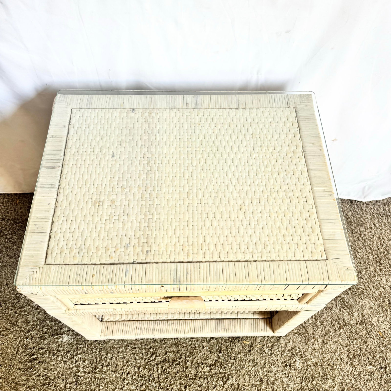 Boho Chic Wrapped Wicker Glass Top Nightstand - 6