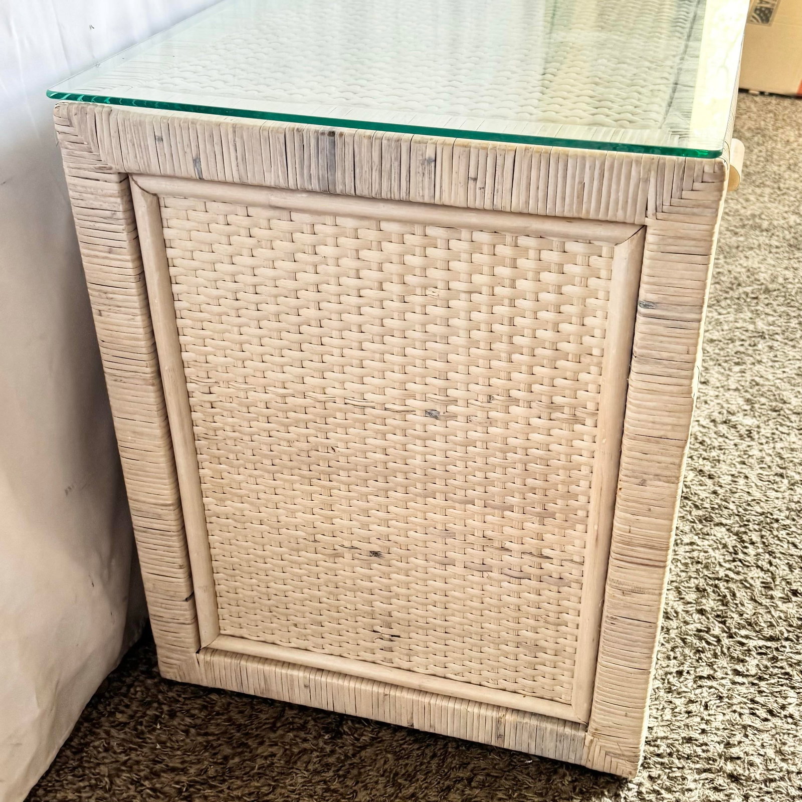 Boho Chic Wrapped Wicker Glass Top Nightstand - 7