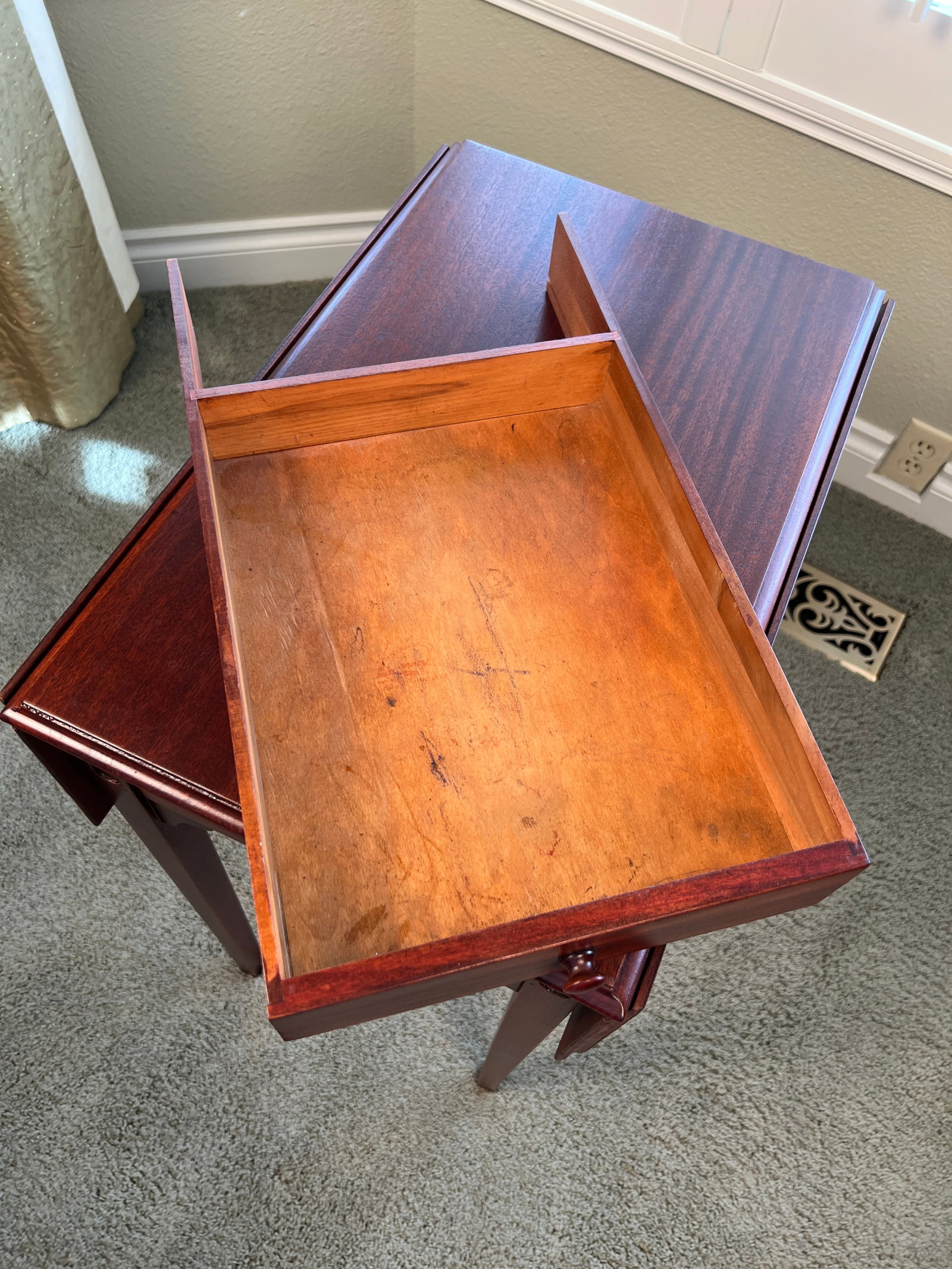 Antique Mahogany Drop Leaf Side Table With Single Drawer- Georgian Style - 8
