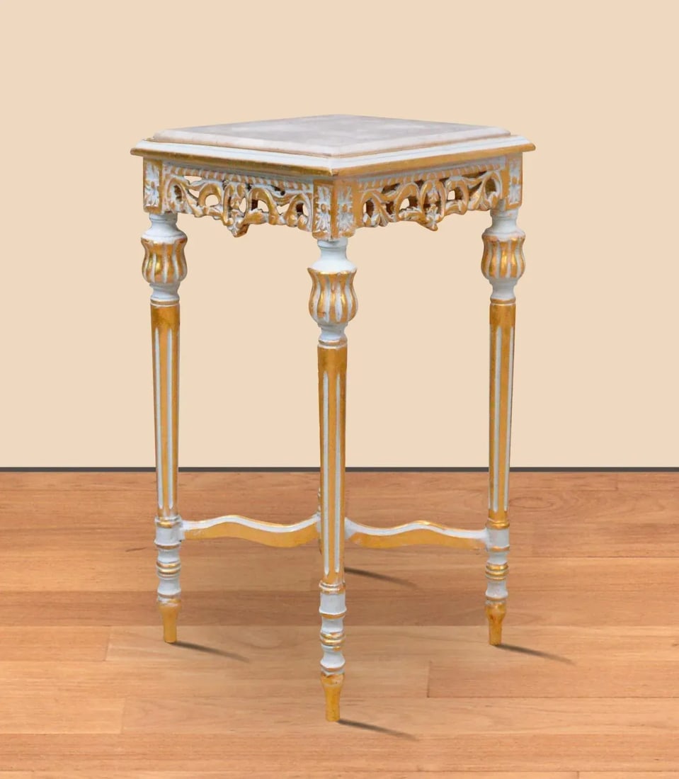 1960s Marble Top Tall Square End Table Side Table Trianon Patina - 2