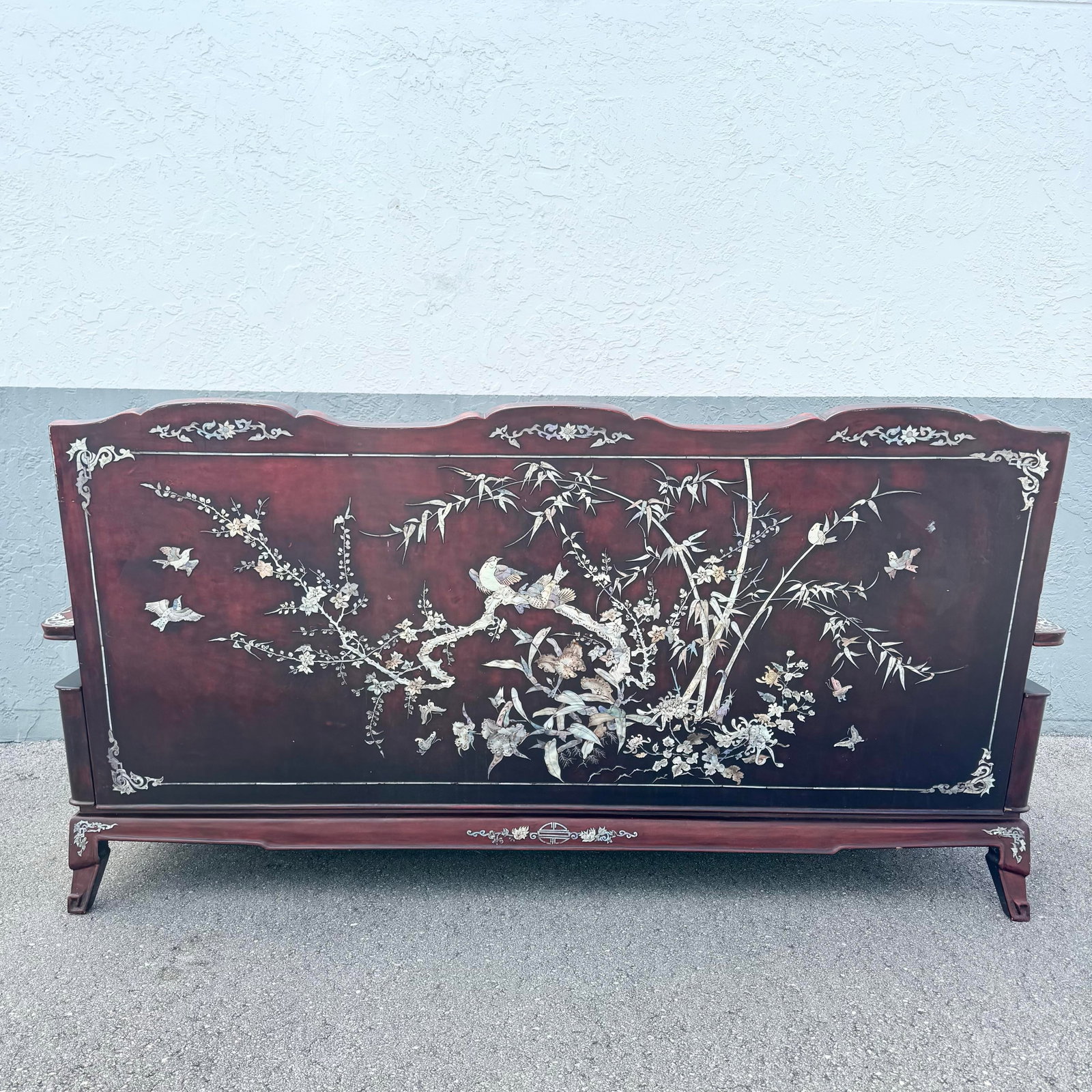 Vintage Chinese Rosewood With Mother of Pearl Inlay Sofa - 2