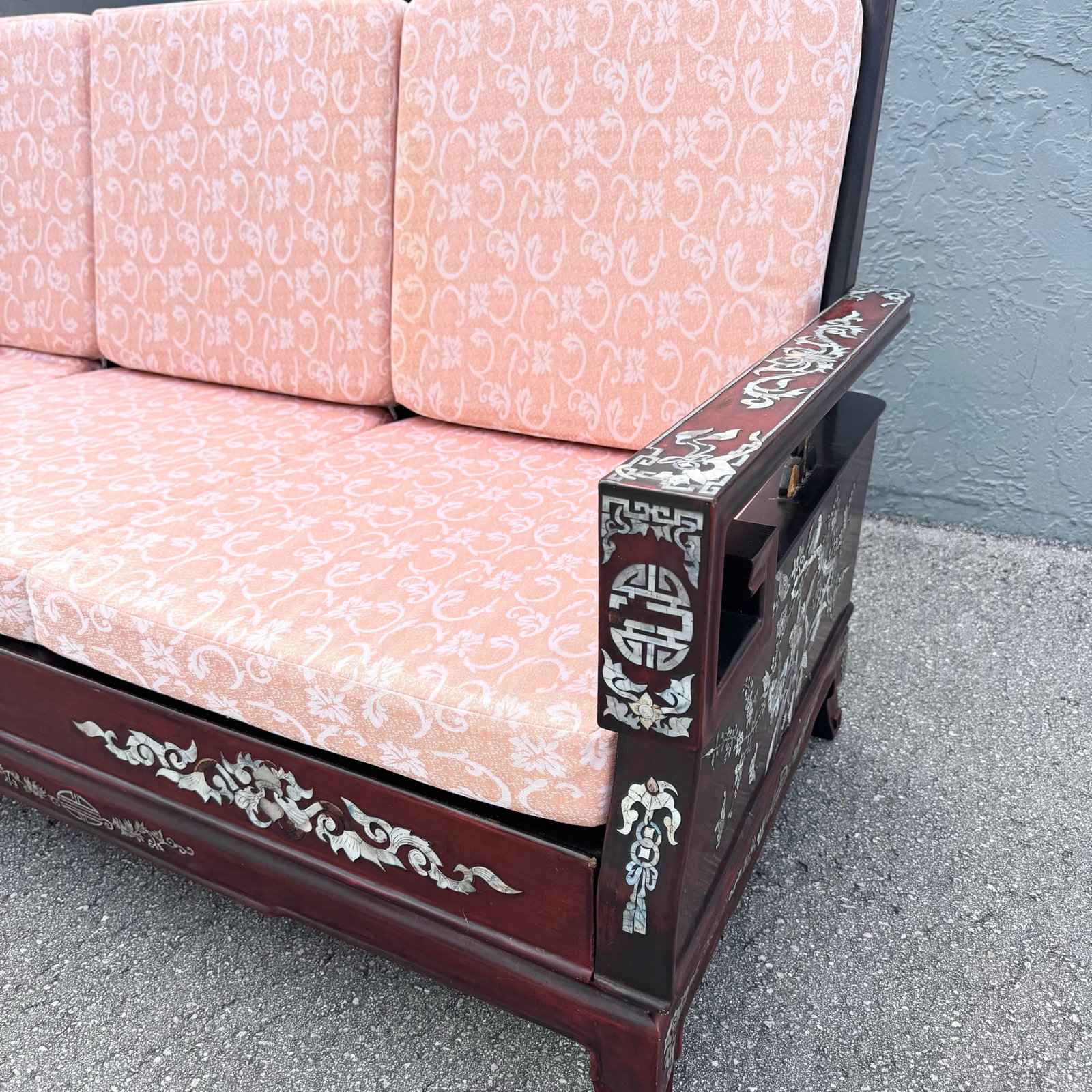 Vintage Chinese Rosewood With Mother of Pearl Inlay Sofa - 3