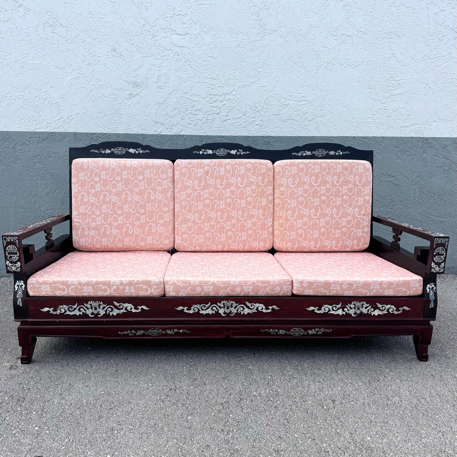 Vintage Chinese Rosewood With Mother of Pearl Inlay Sofa - 5