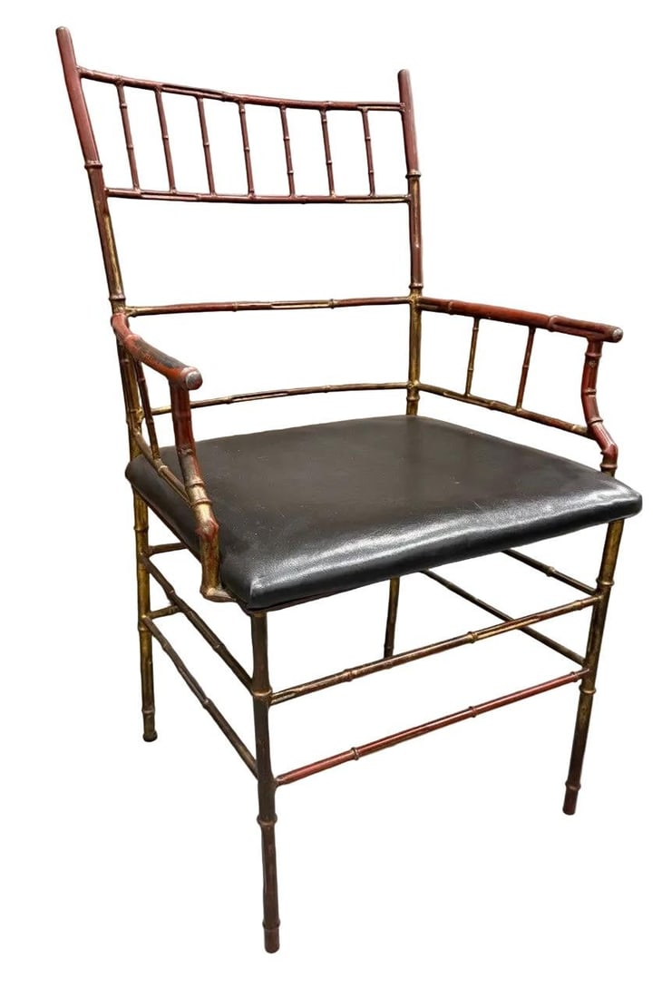 Vintage Chinese Chippendale Cast Iron Faux Bamboo Chair - 2