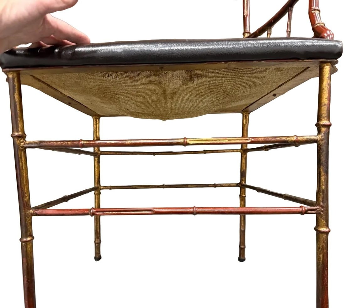 Vintage Chinese Chippendale Cast Iron Faux Bamboo Chair - 3