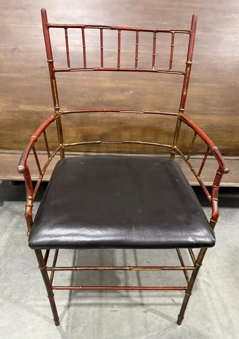 Vintage Chinese Chippendale Cast Iron Faux Bamboo Chair - 5