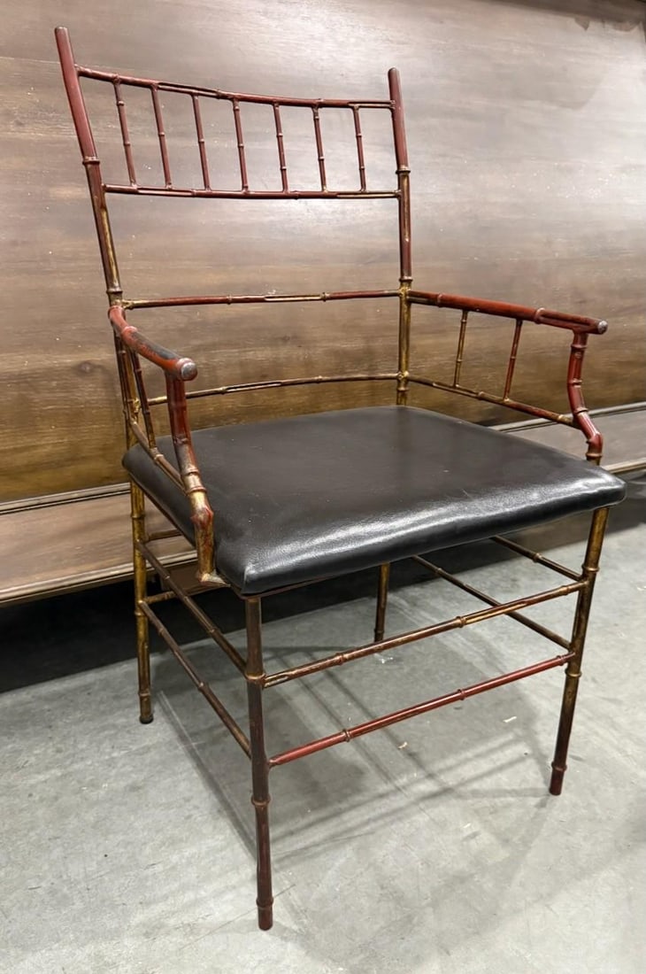 Vintage Chinese Chippendale Cast Iron Faux Bamboo Chair - 6