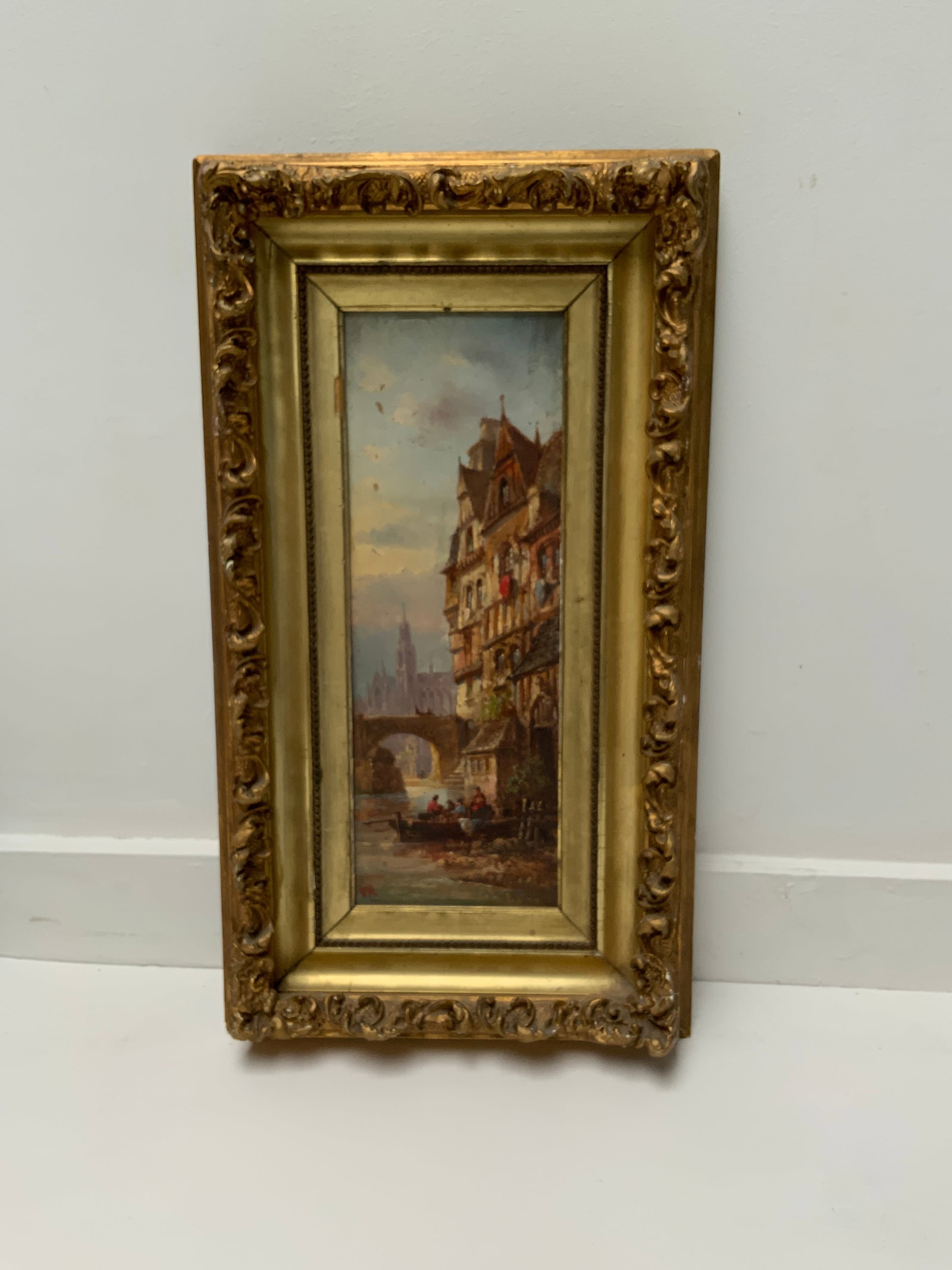 1920s Swiss Mountain and City Scape Paintings ,Oil on Panel Signed v R . Carved Gilt Frames - a Pair - 3
