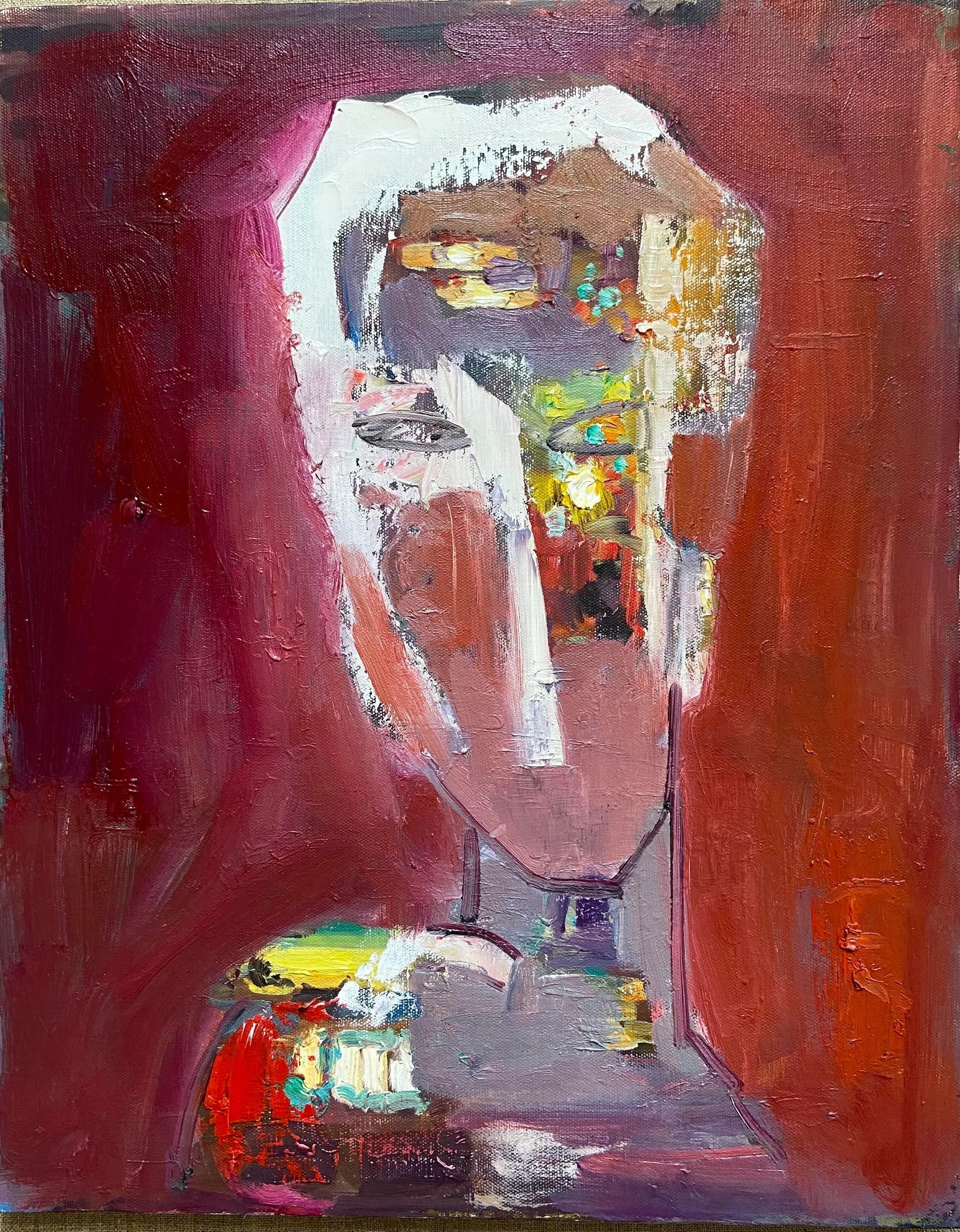 "Face #503" Contemporary Abstract Expressionist Oil Painting by Murat Kaboulov: Face #503 original oil painting of Faces Series by Murat Kaboulov (1939-2010). From the artist's estate. Signed on verso. Unframed. Condition: Alterations: Original Condition Unaltered Imperfections: 