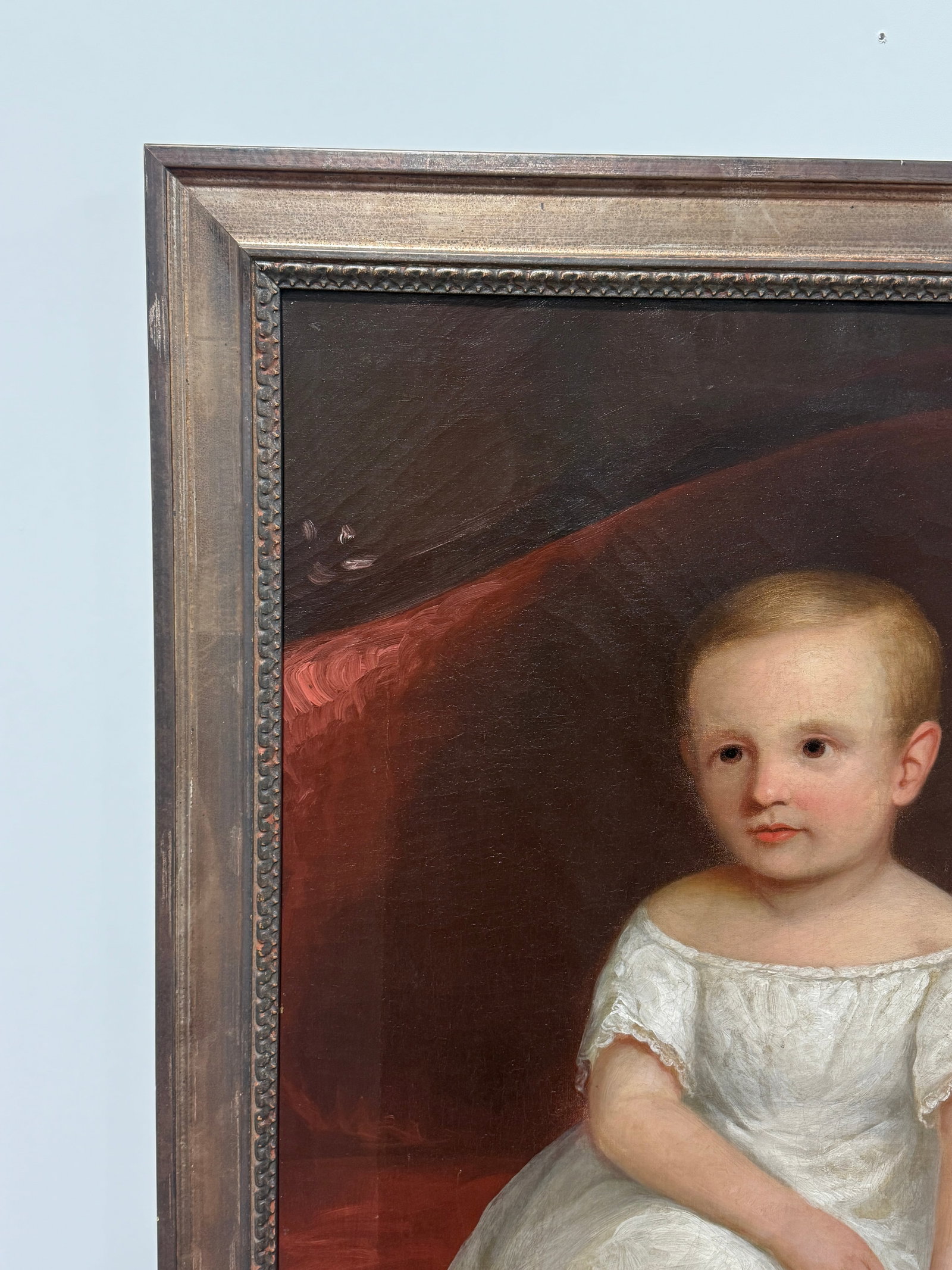 American Folk Art Portrait of a Young Child Holding a Slipper, C. 1830-1850 - 4