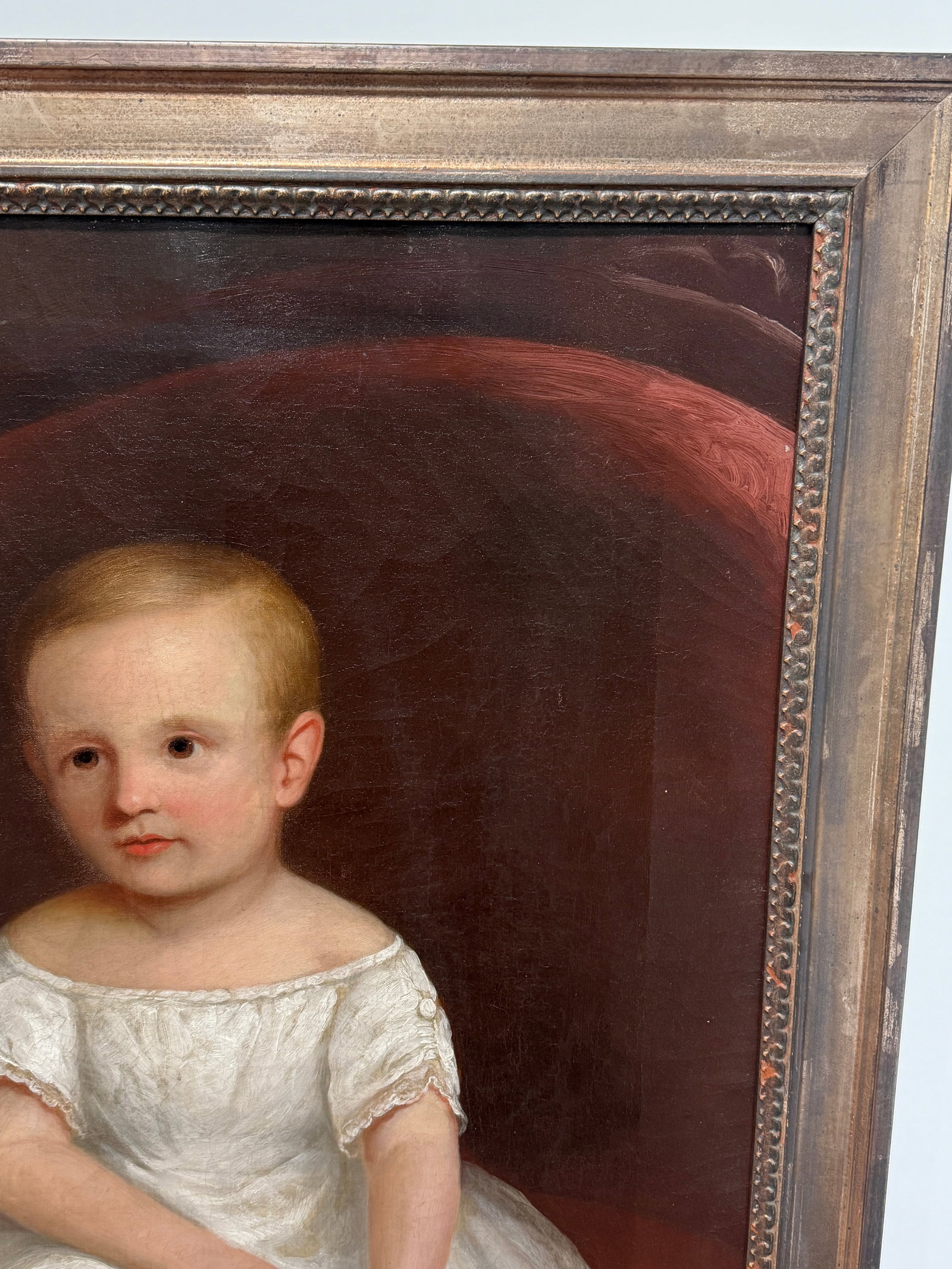 American Folk Art Portrait of a Young Child Holding a Slipper, C. 1830-1850 - 6