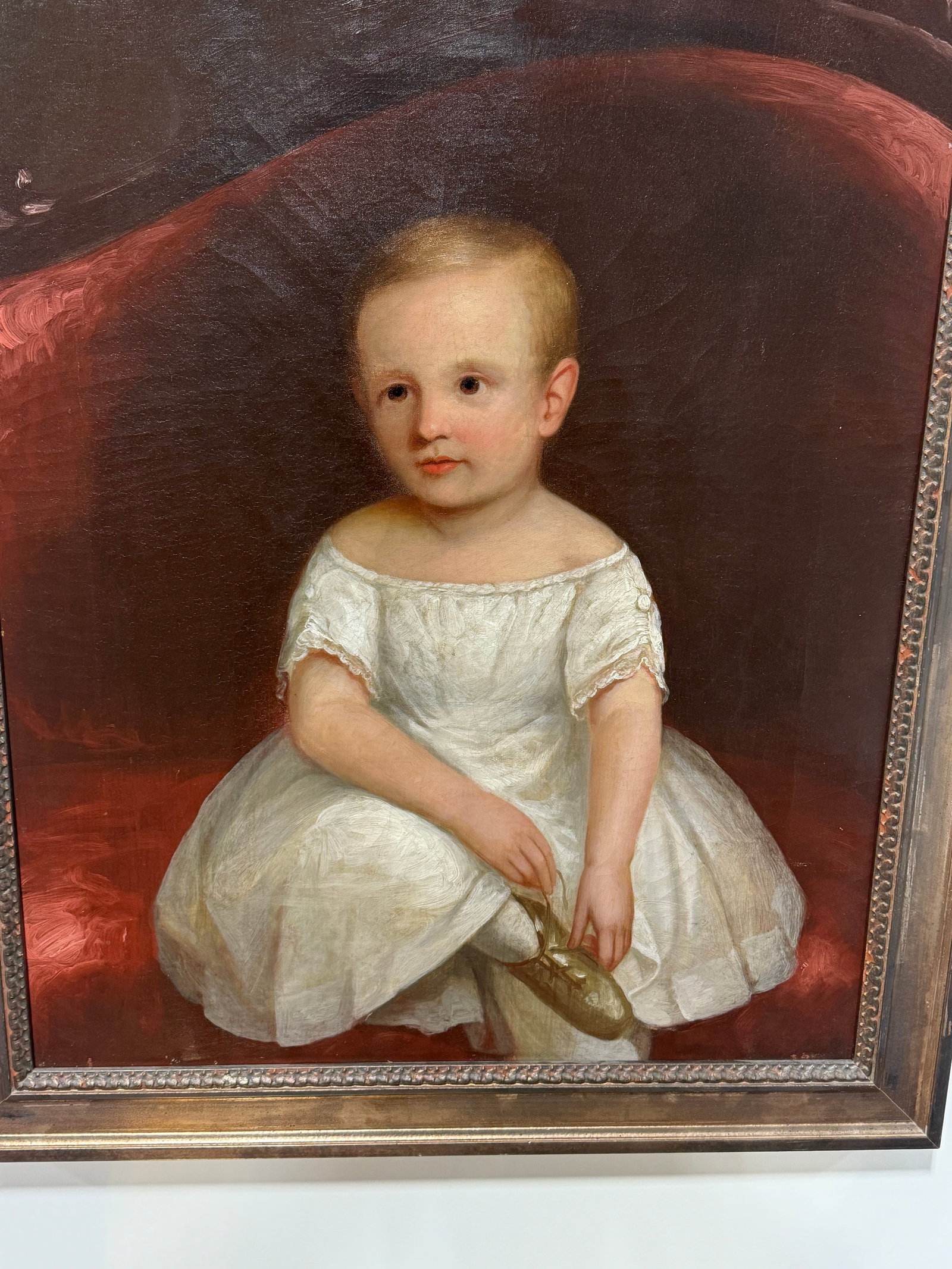 American Folk Art Portrait of a Young Child Holding a Slipper, C. 1830-1850 - 9
