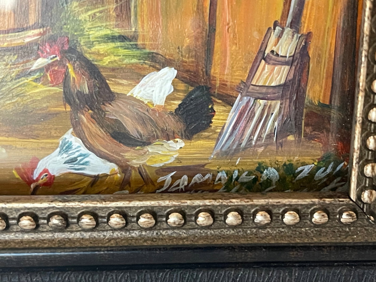 1950s Original Art Signed Folk Art Country Barn Scene - 3