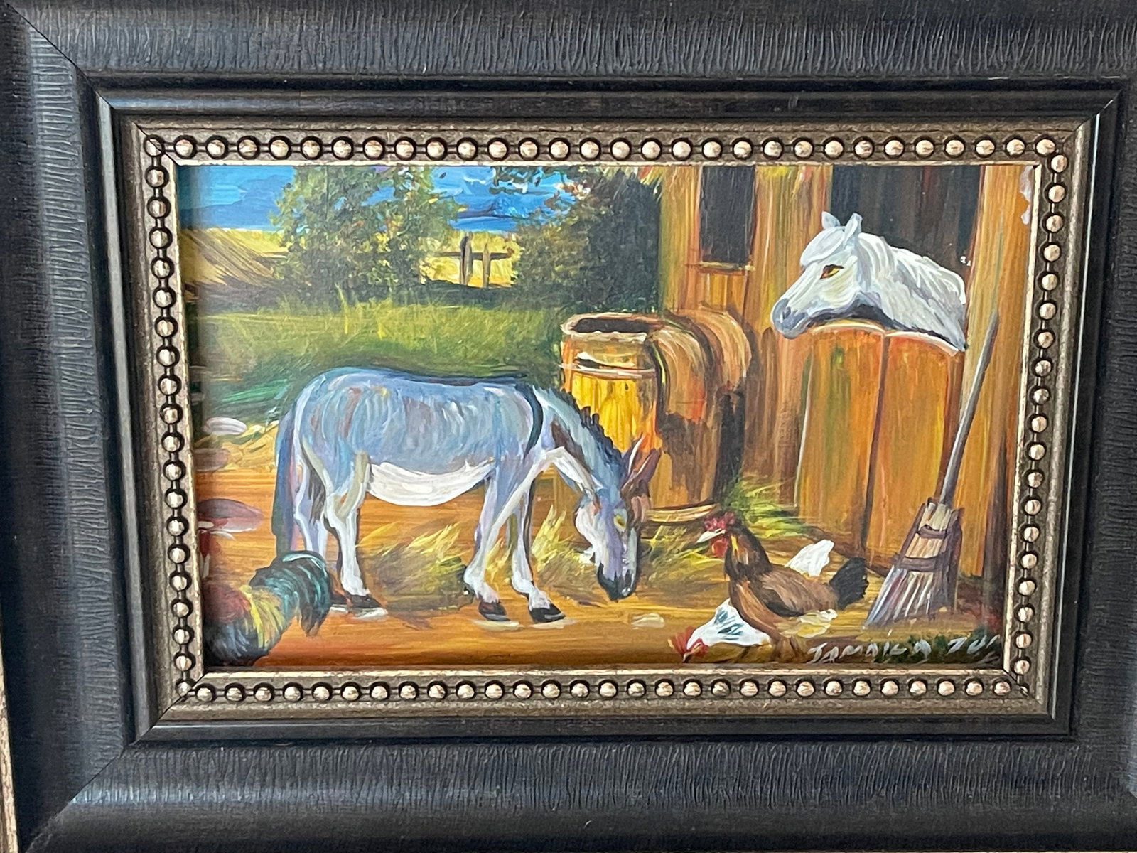 1950s Original Art Signed Folk Art Country Barn Scene - 4