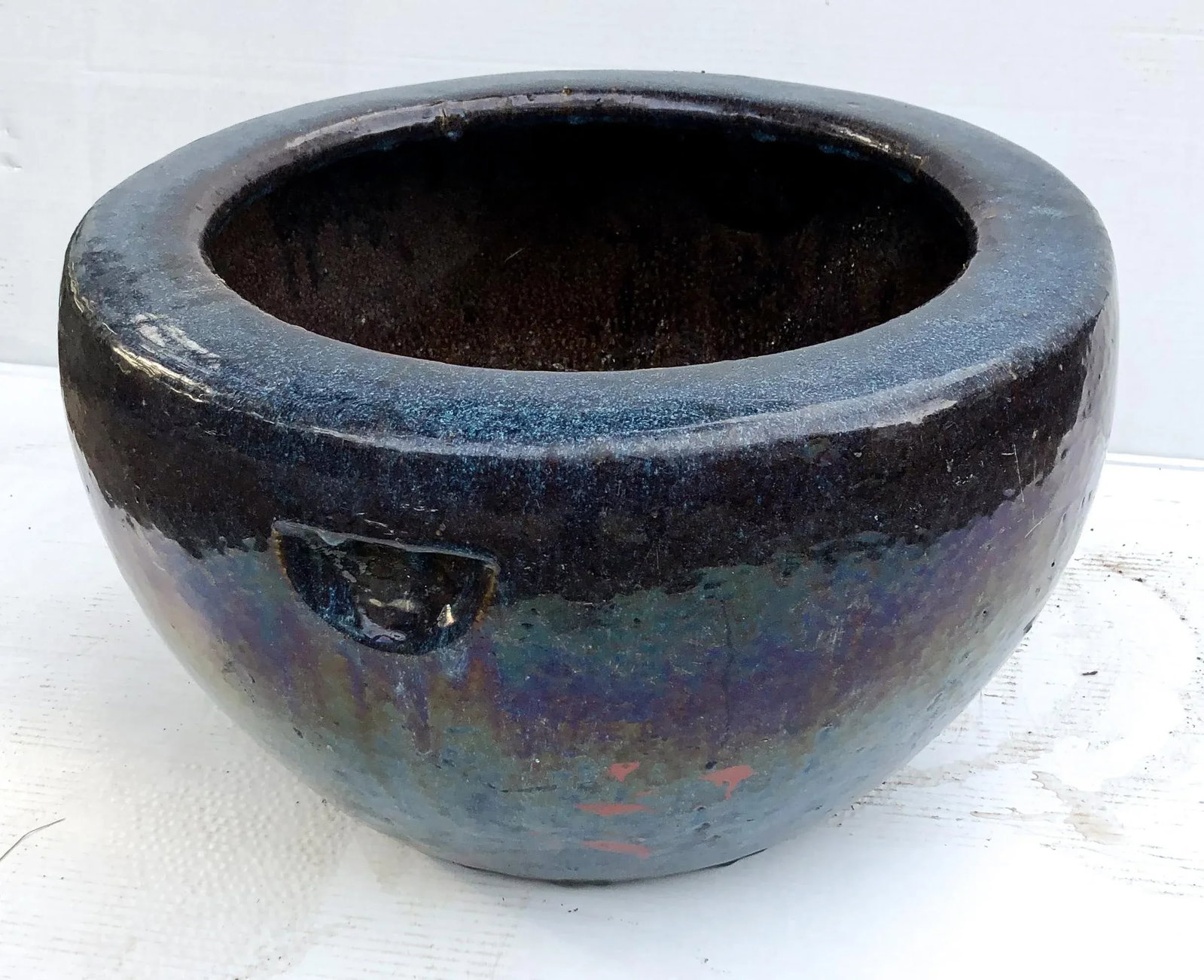 Antique Cobalt Blue Glazed Water Jar Planter - 5