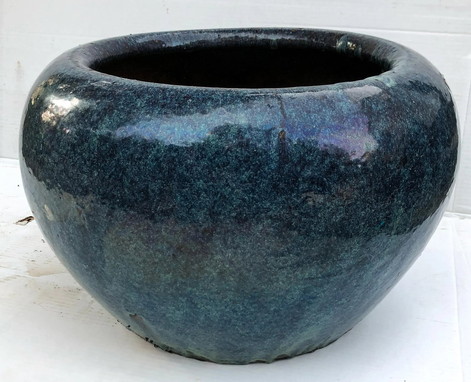 Antique Cobalt Blue Stoneware Water Vessel Planter - 10